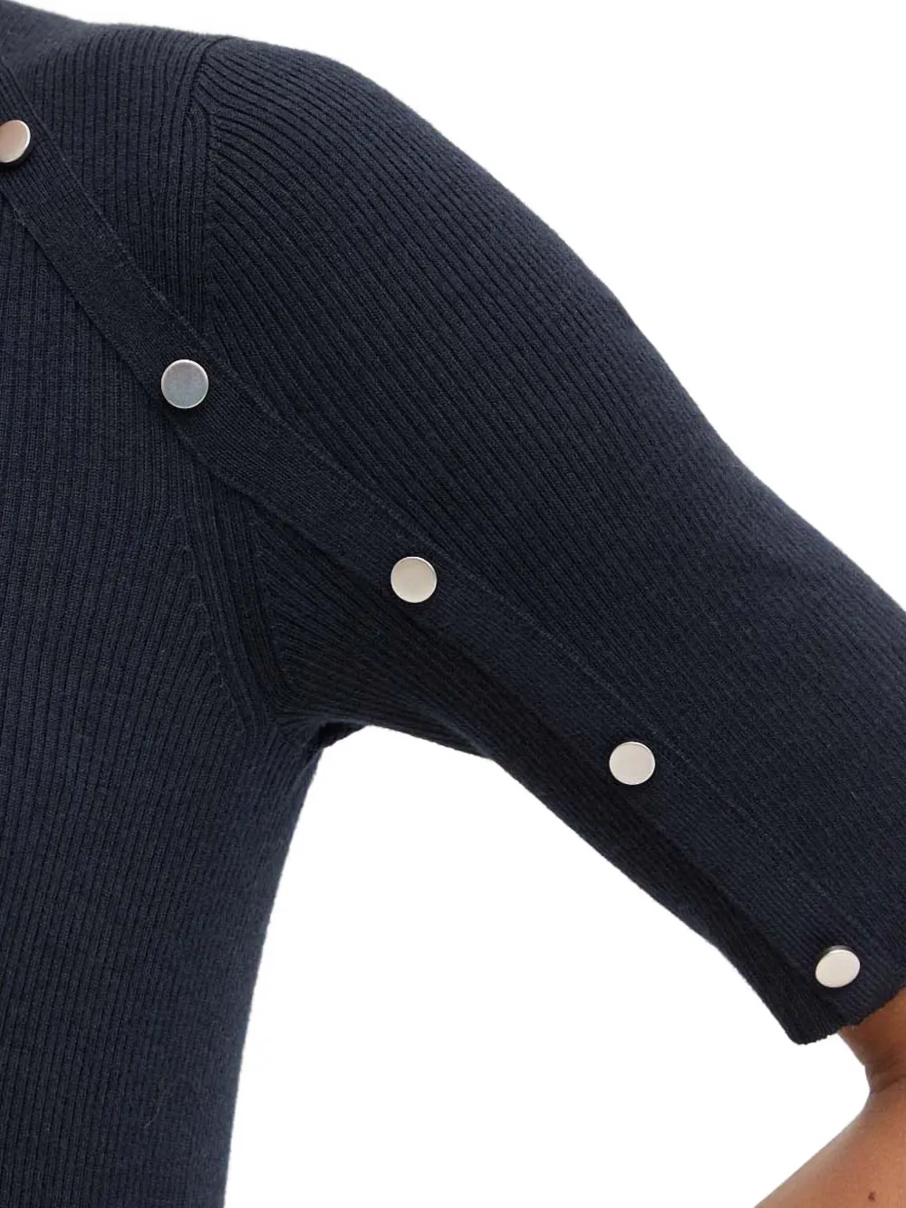 Hugo Boss Ribbed-knit Button-detail Sweater In Blue