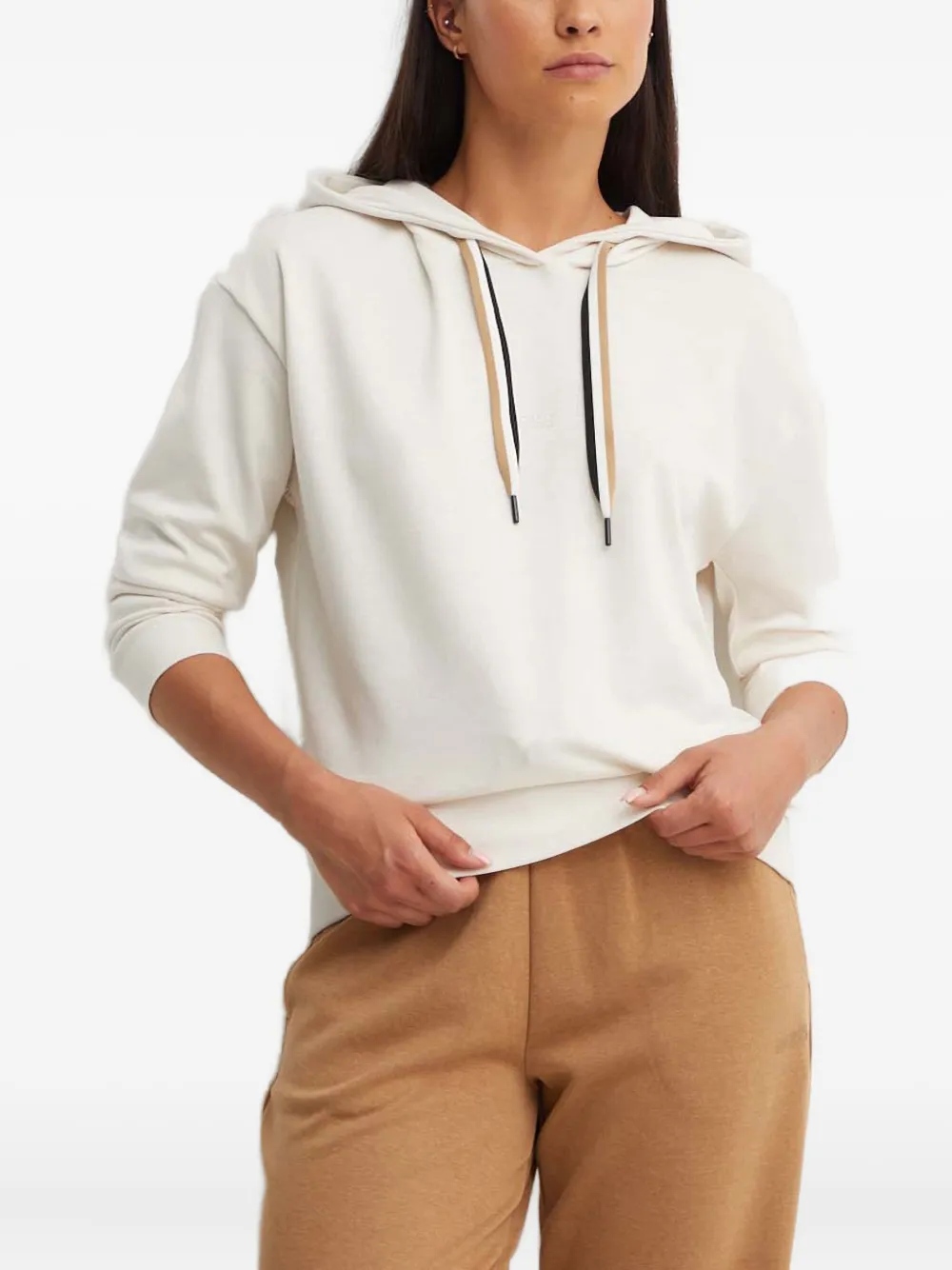 Hugo Boss Logo-print Long-sleeve Hoodie In Neutral