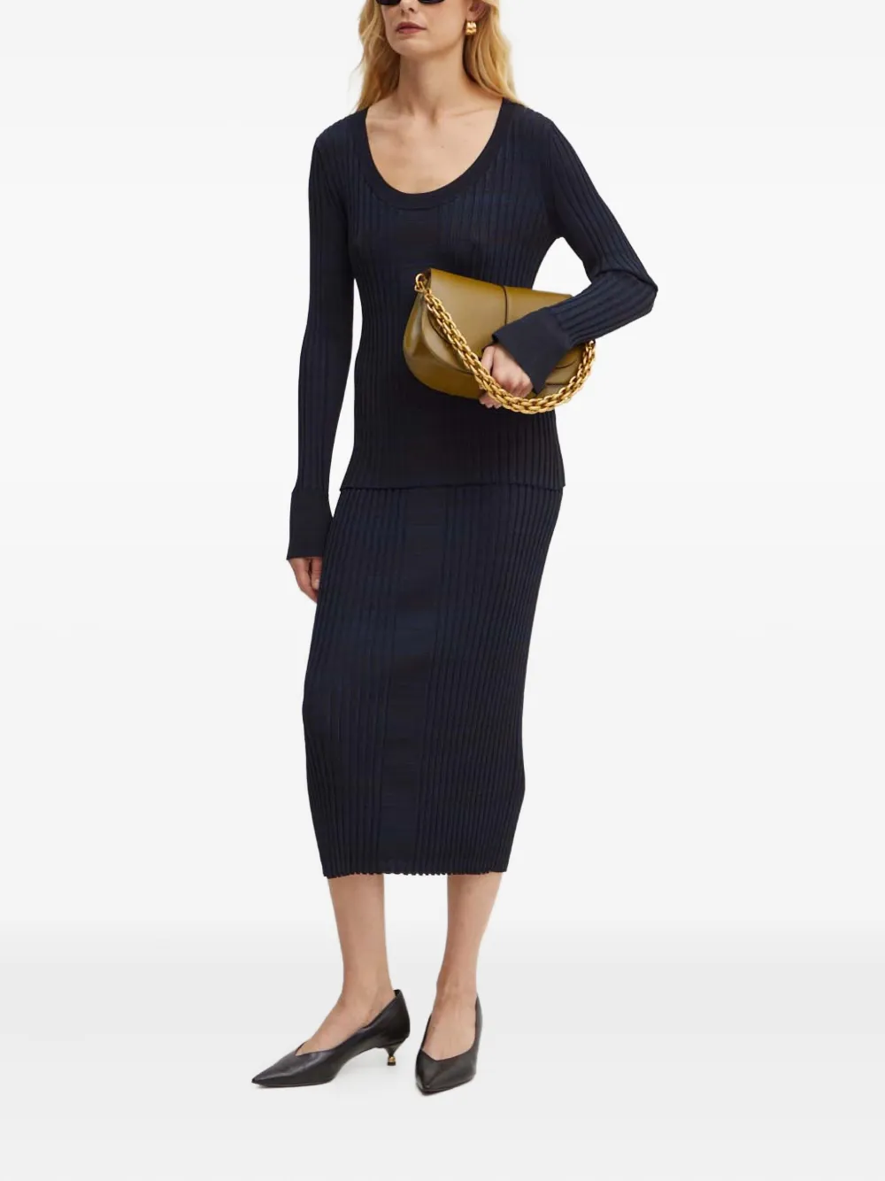 Hugo Boss Ribbed-knit Midi Skirt In Blue