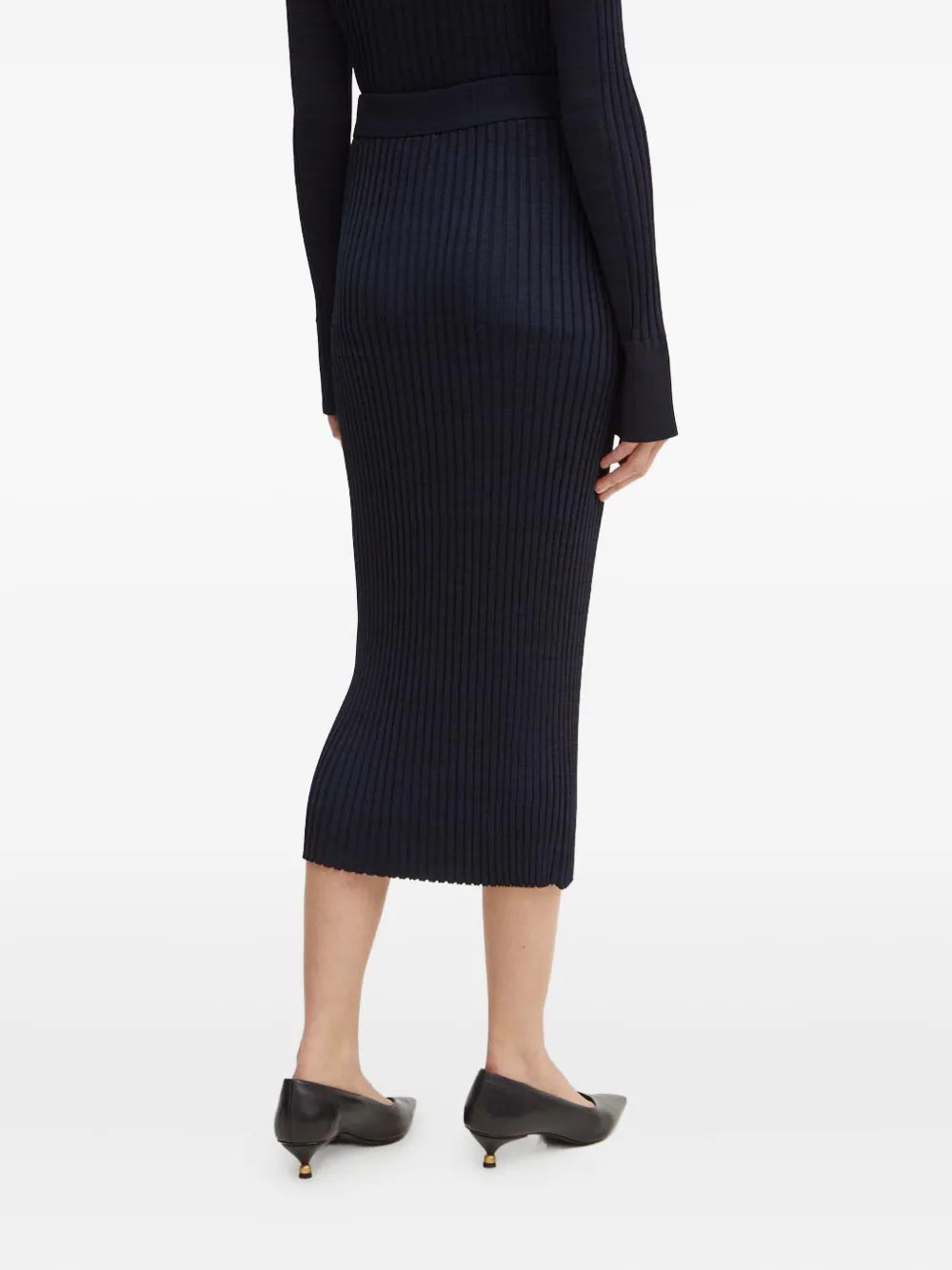Hugo Boss Ribbed-knit Midi Skirt In Blue