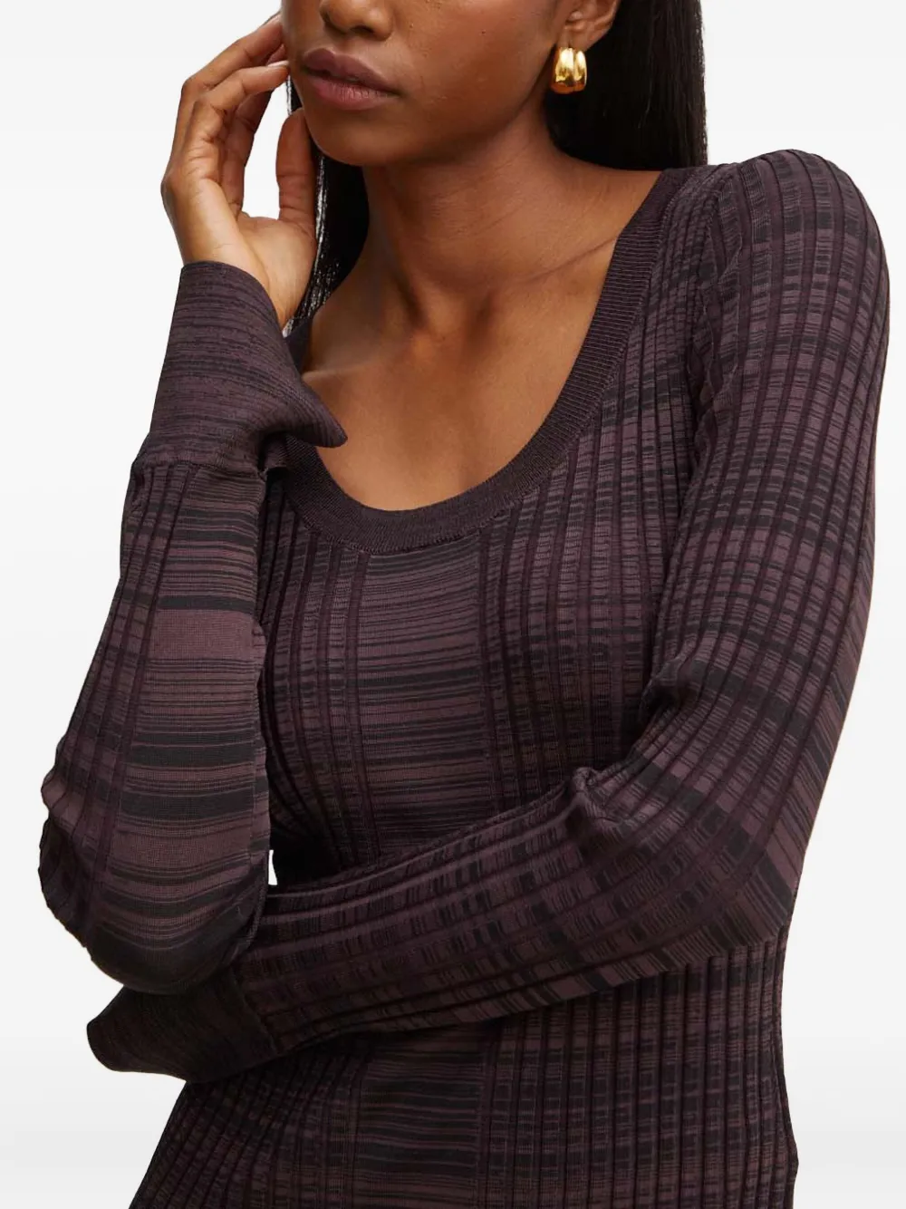 Hugo Boss Ribbed-knit Midi Dress In Purple