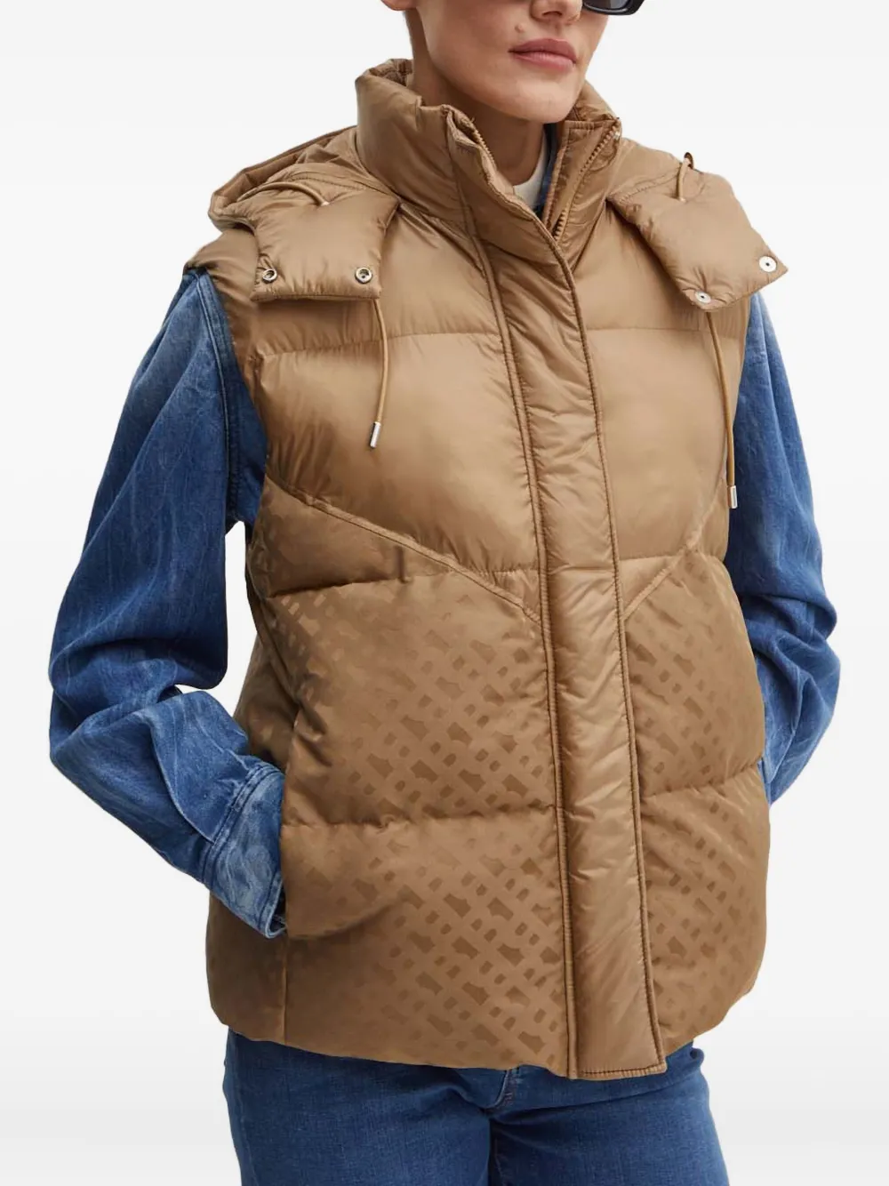 Hugo Boss Hooded Quilted Gilet In Brown