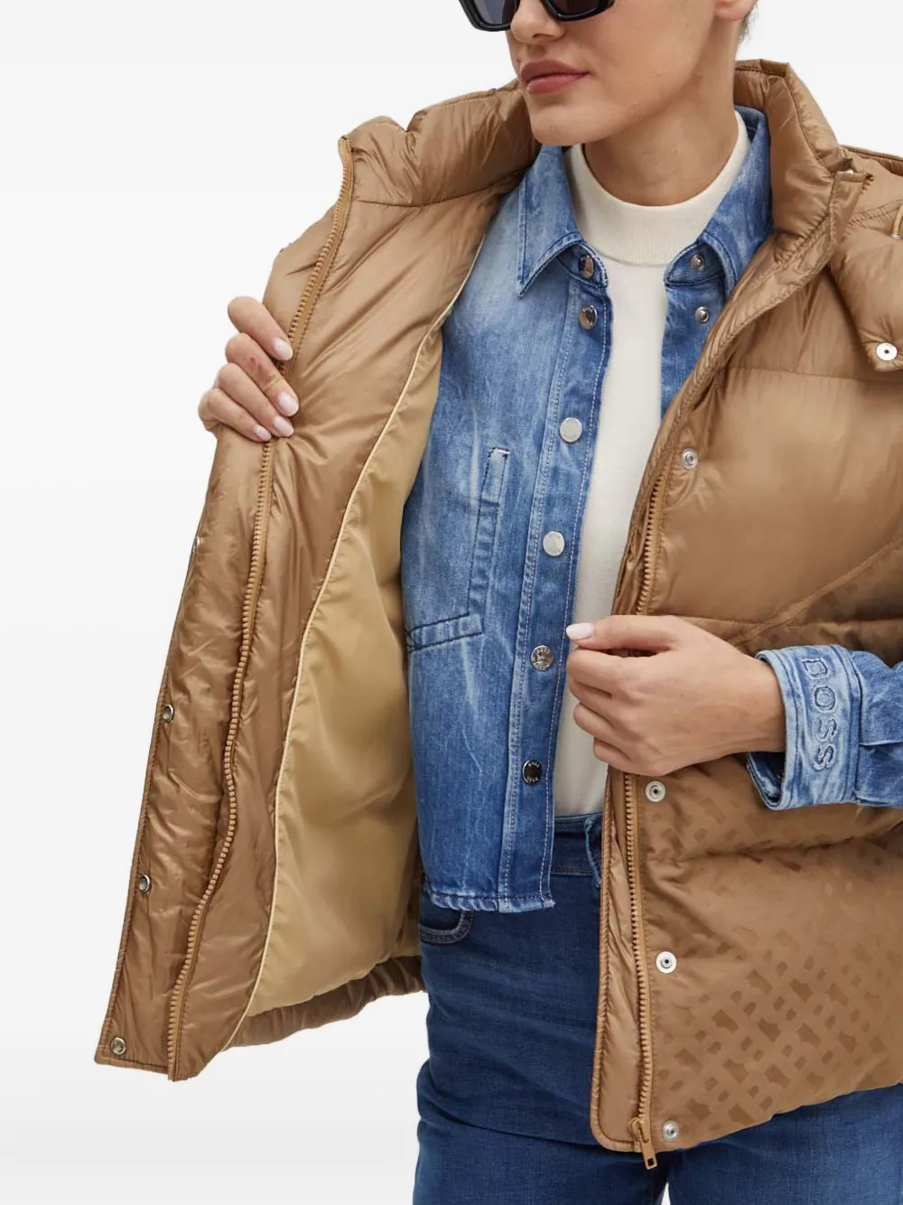 Hugo Boss Hooded Quilted Gilet In Brown