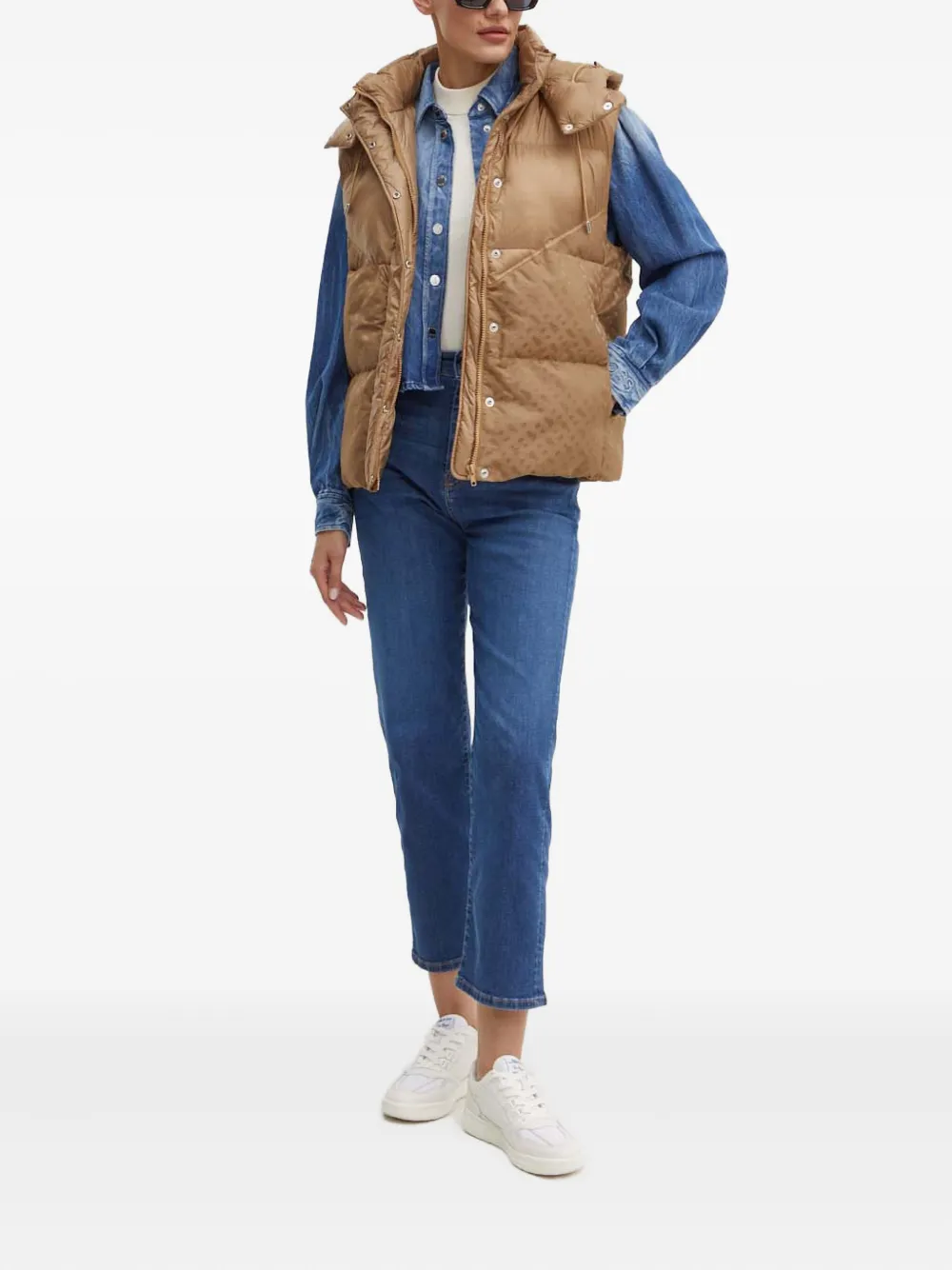 Hugo Boss Hooded Quilted Gilet In Brown