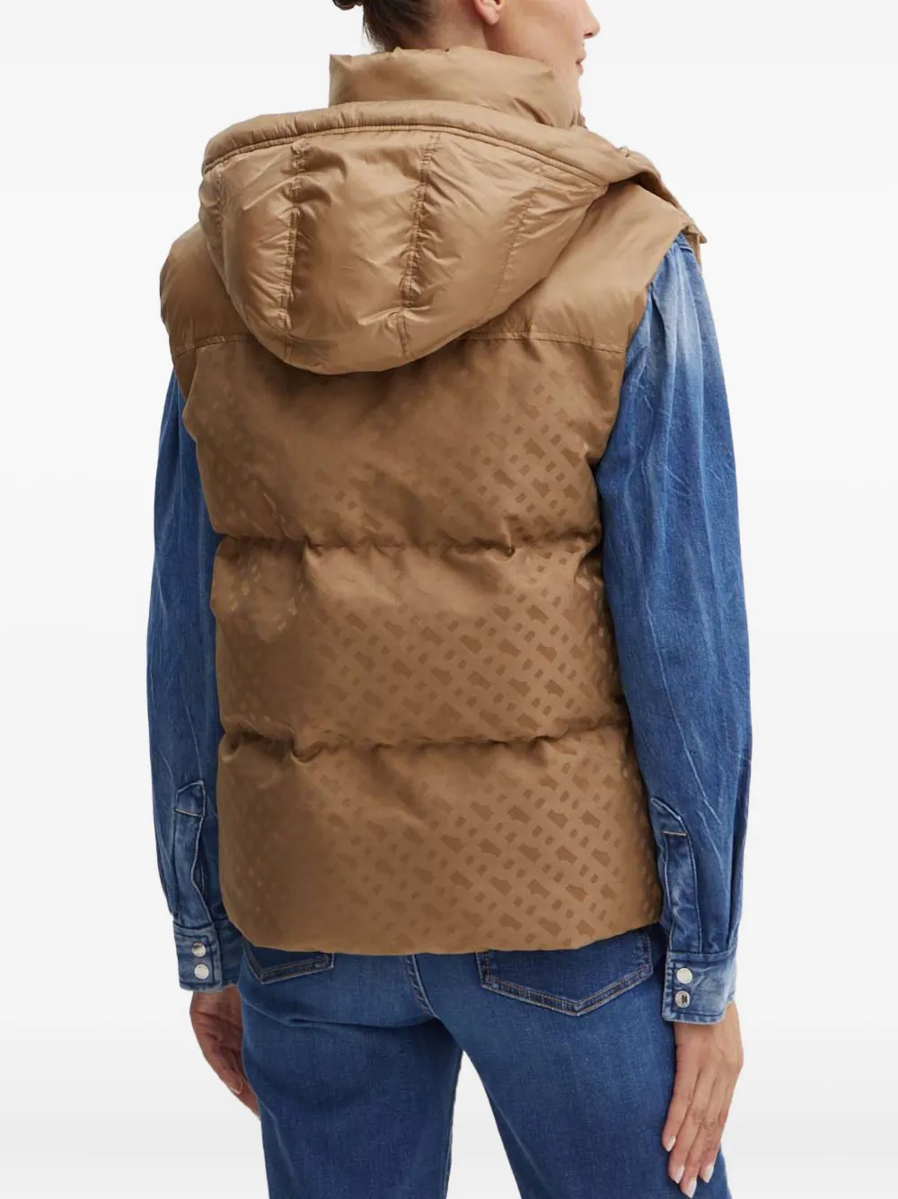 Hugo Boss Hooded Quilted Gilet In Brown