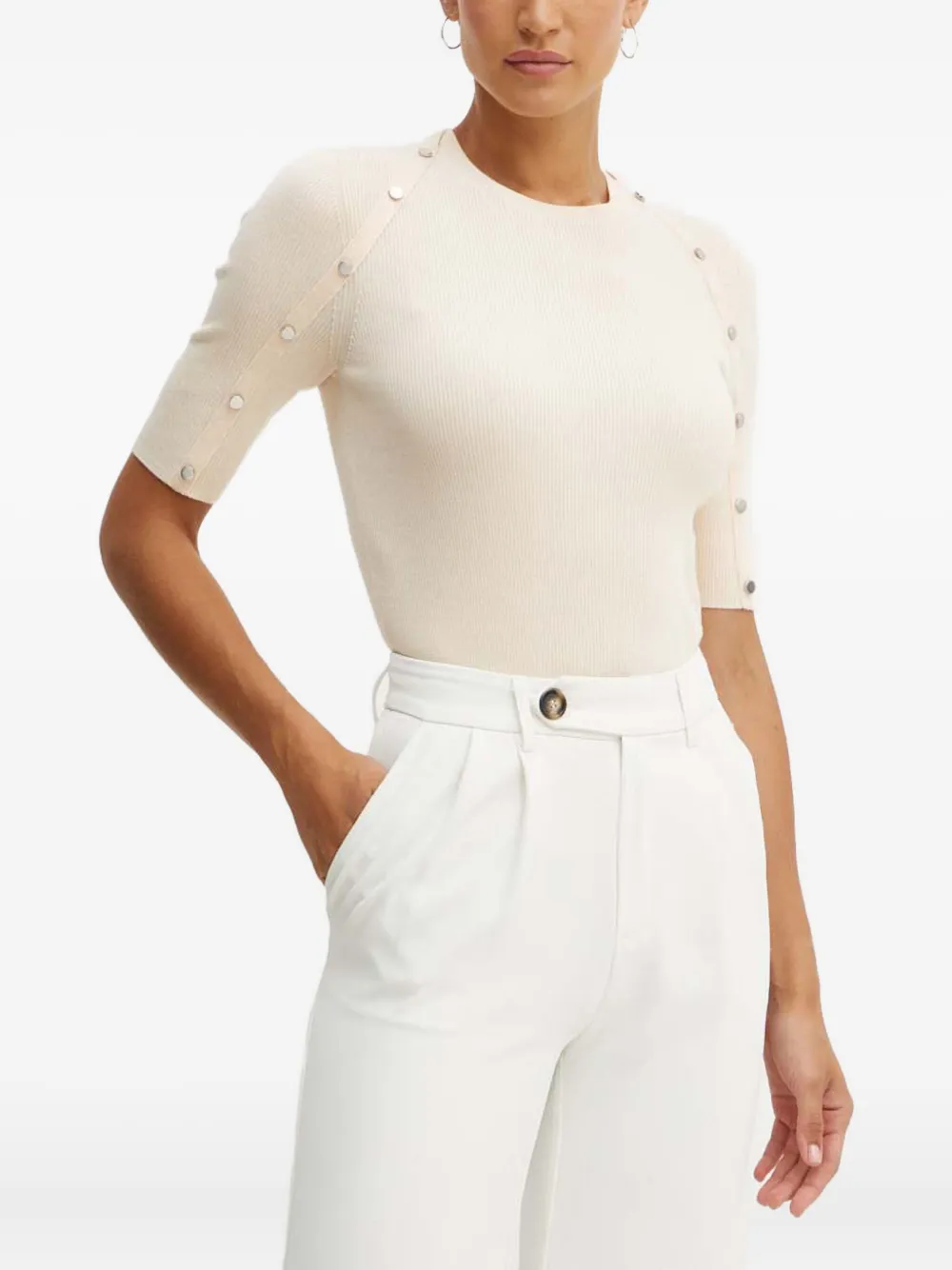 Hugo Boss Button-detail Ribbed Sweater In Neutral