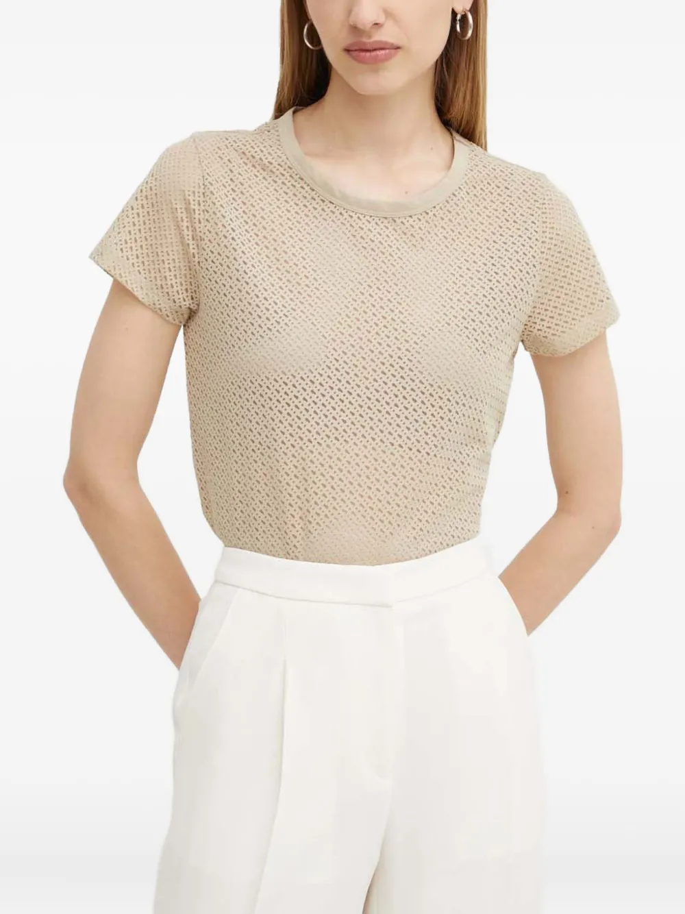Hugo Boss Openwork Crew-neck T-shirt In Neutral