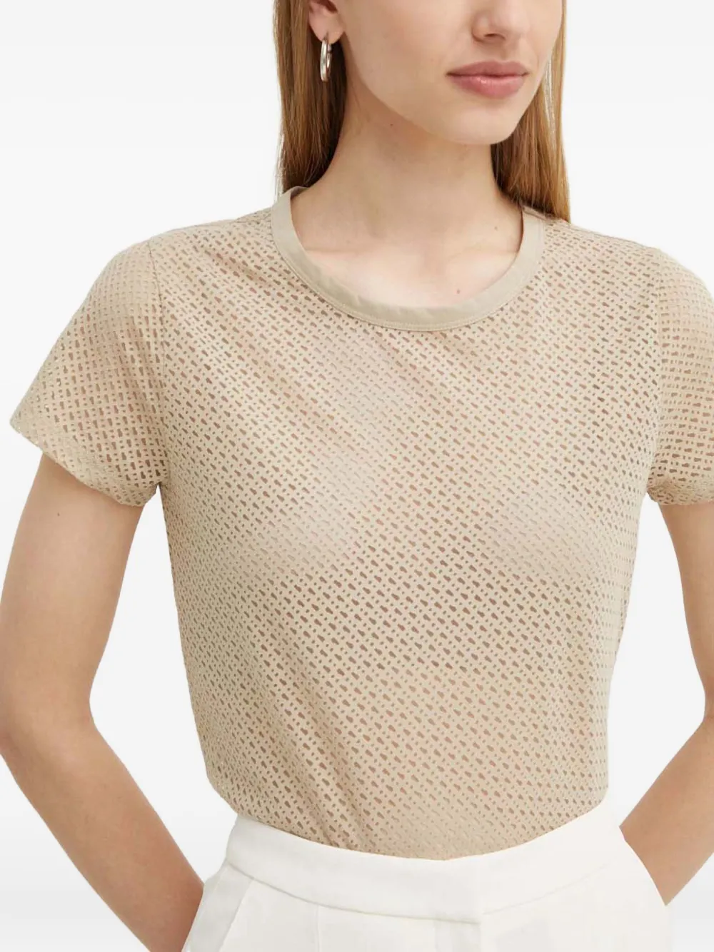 Hugo Boss Openwork Crew-neck T-shirt In Neutral