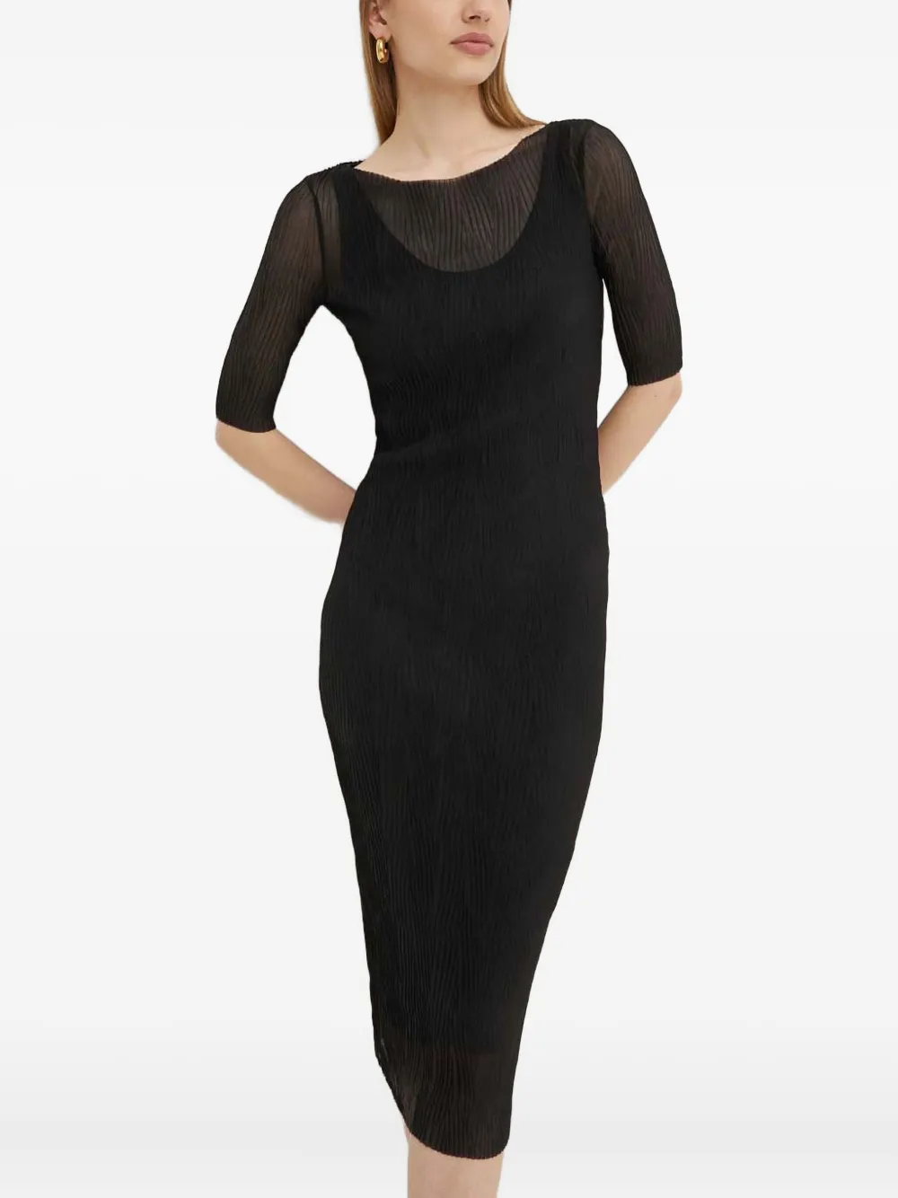 Hugo Boss Evibini Sheer Dress In Black