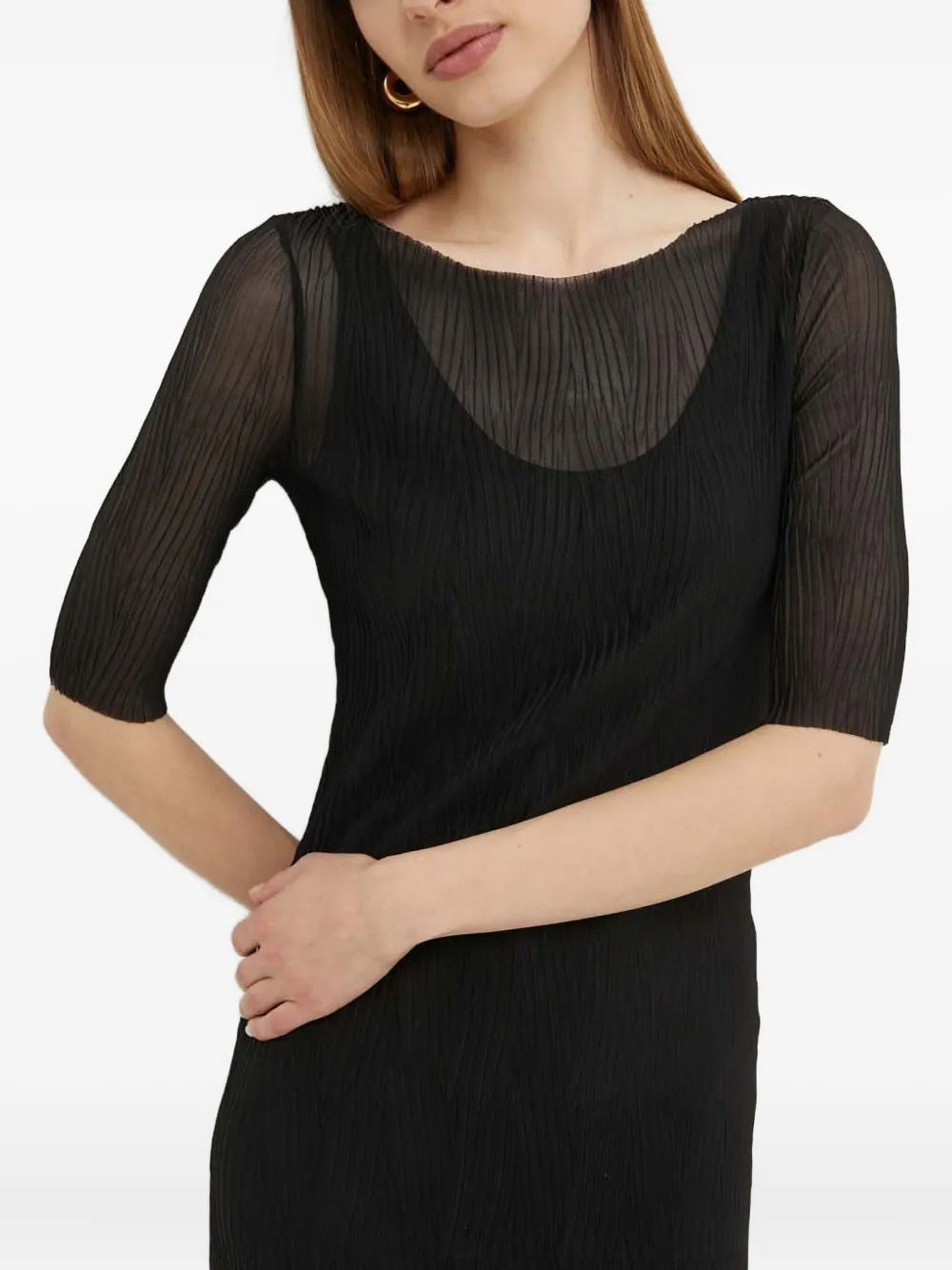 Hugo Boss Evibini Sheer Dress In Black