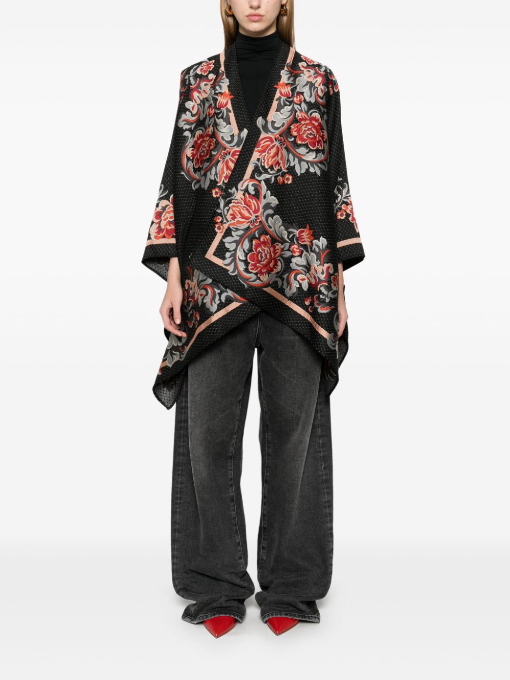 ETRO Cape met geborduurde bloemen - Zwart