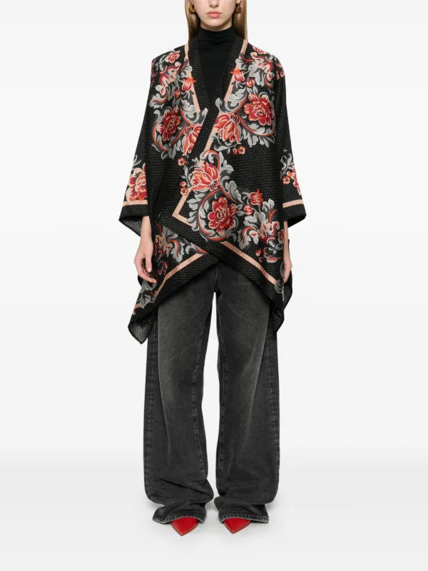 ETRO floral-embroidery Cape | Black | FARFETCH
