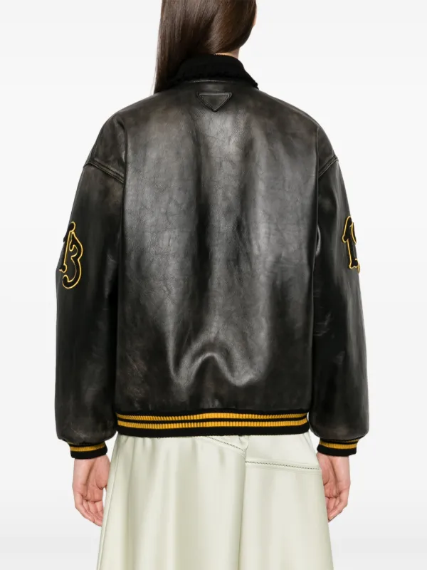 Prada Leather Bomber Jacket | Black | FARFETCH CA