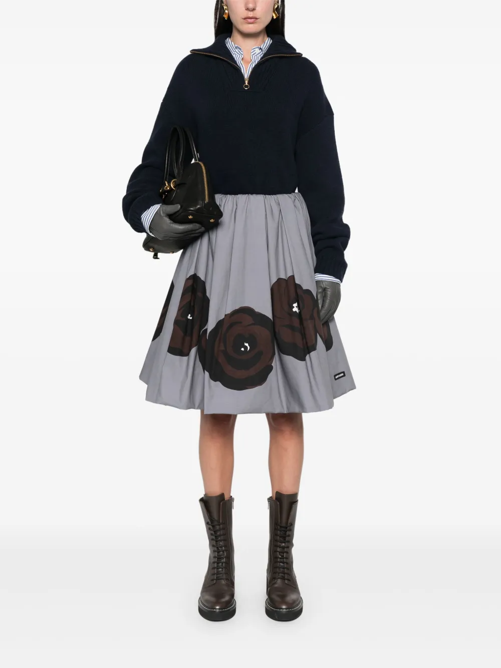 Miu Miu floral-print poplin mini skirt - Grijs