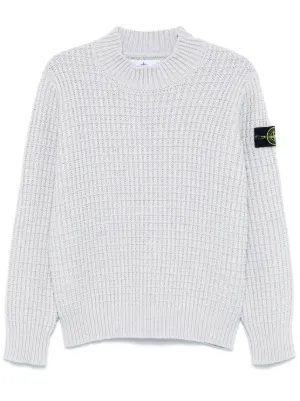 Stone Island Cardigan Knit Geelong Wool Crew Neck Black at