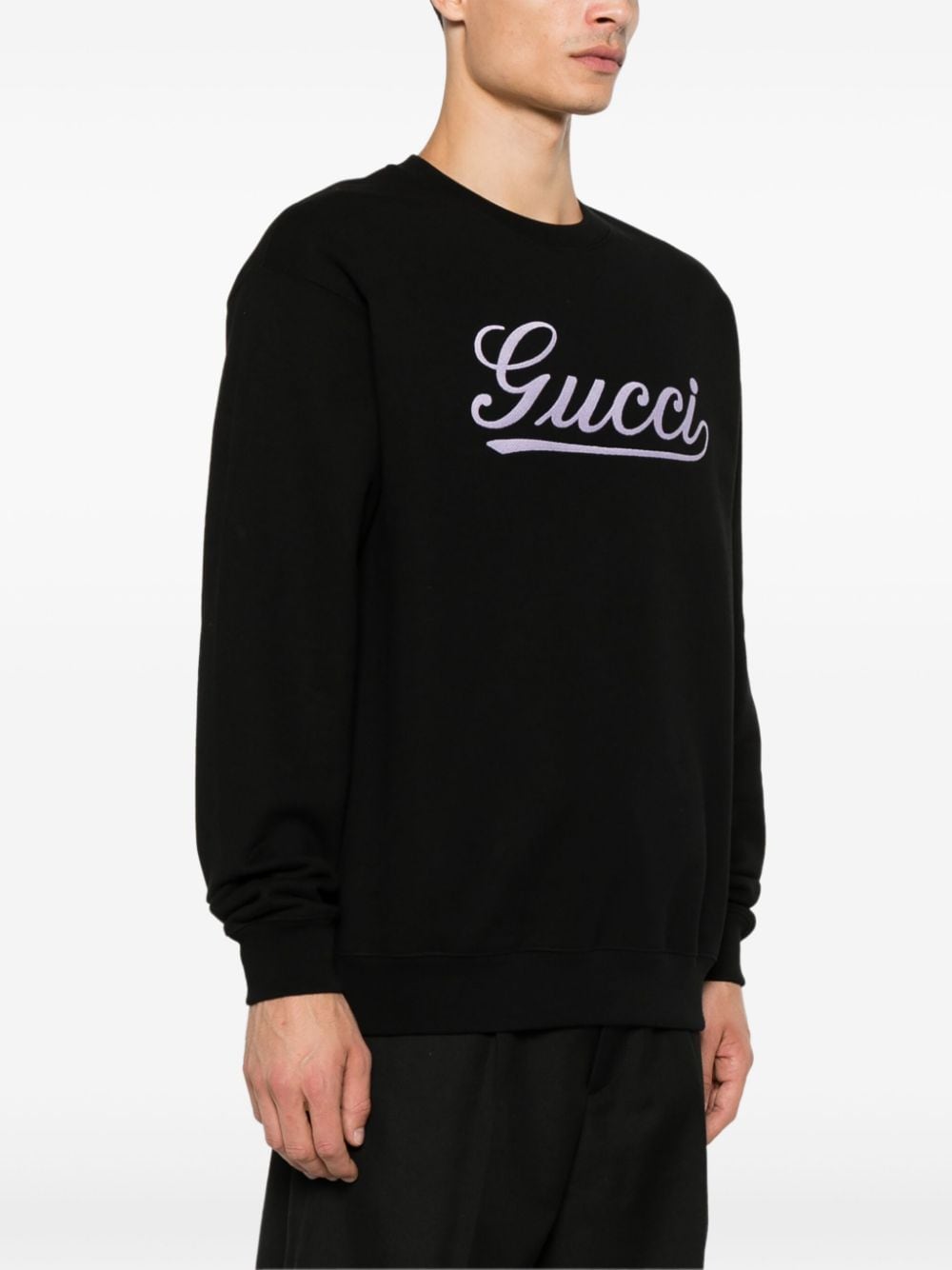 Shop Gucci Embroidered-logo Sweatshirt In Black