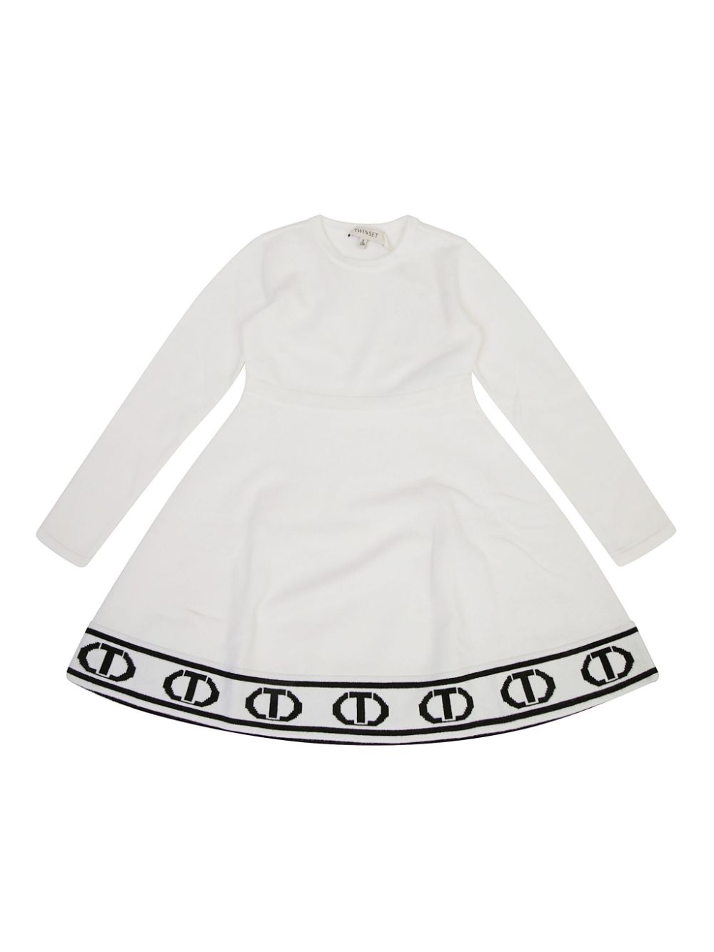 TWINSET Kids Oval T jacquard logo border dress - White