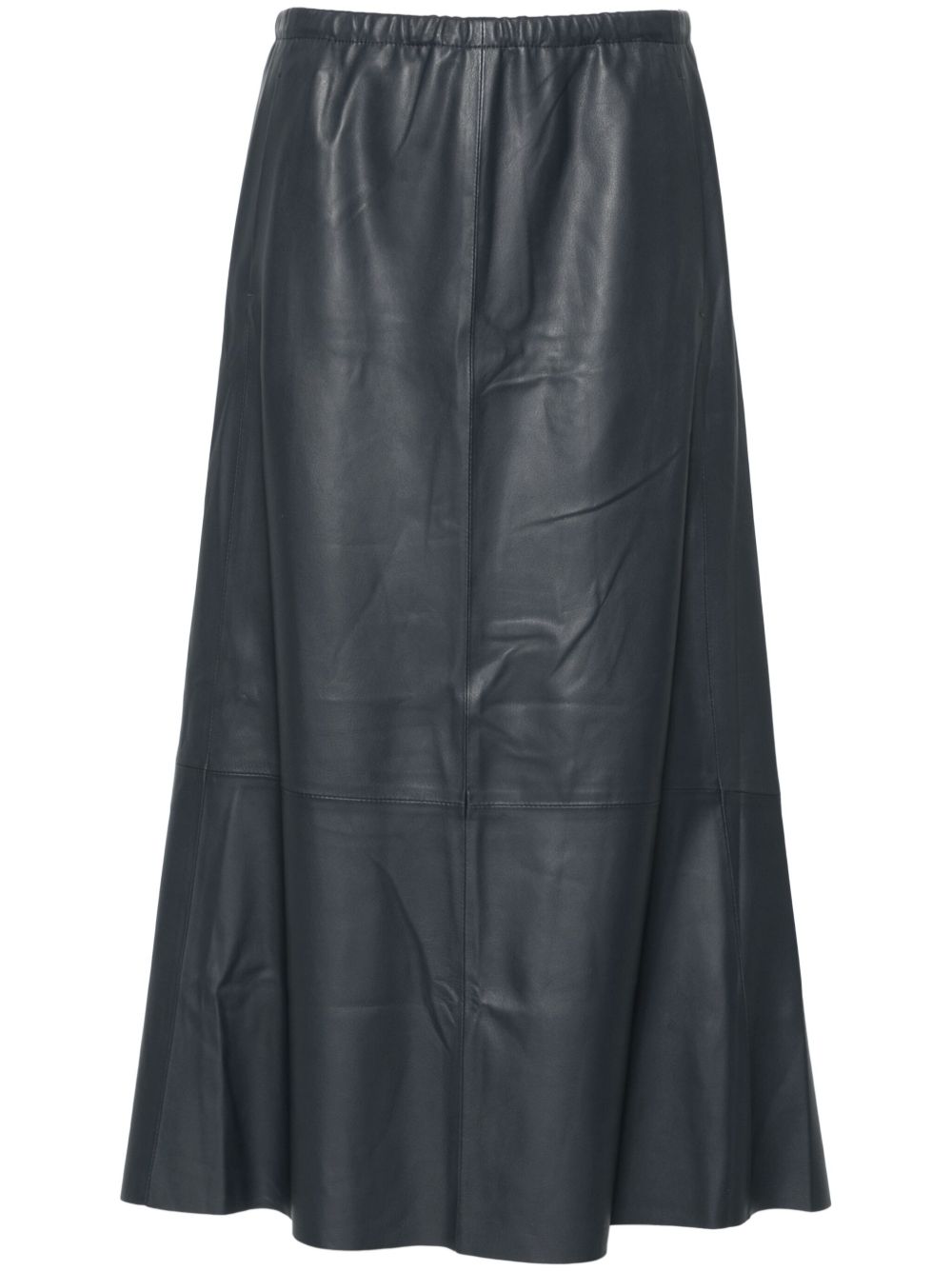 gathered leather midi skirt