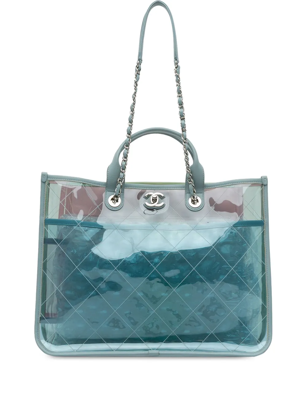 CHANEL Pre-Owned 2018 Medium PVC and Lambskin Coco Splash Shopping Tote satchel - Blu