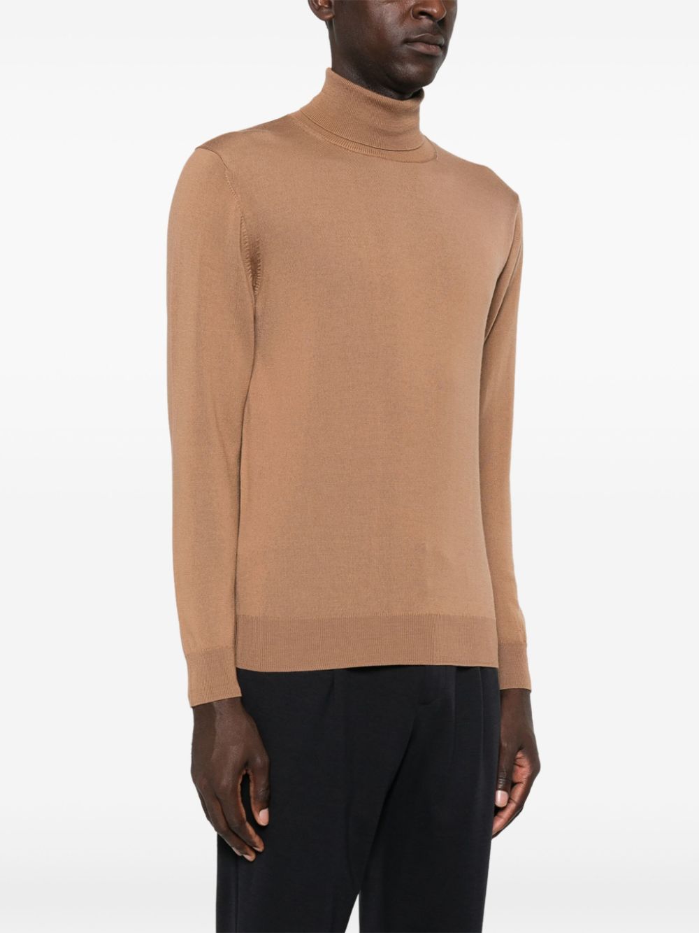 Shop Boggi Milano Turtleneck Wool Sweater In Brown