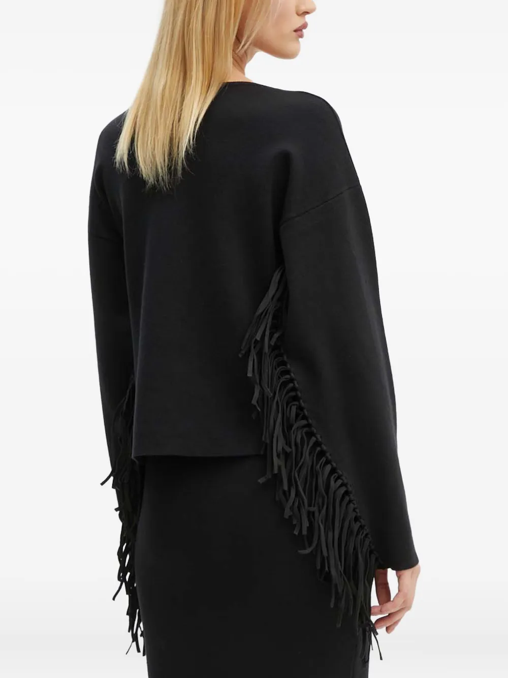 MUNTHE Sweater met franje detail Zwart