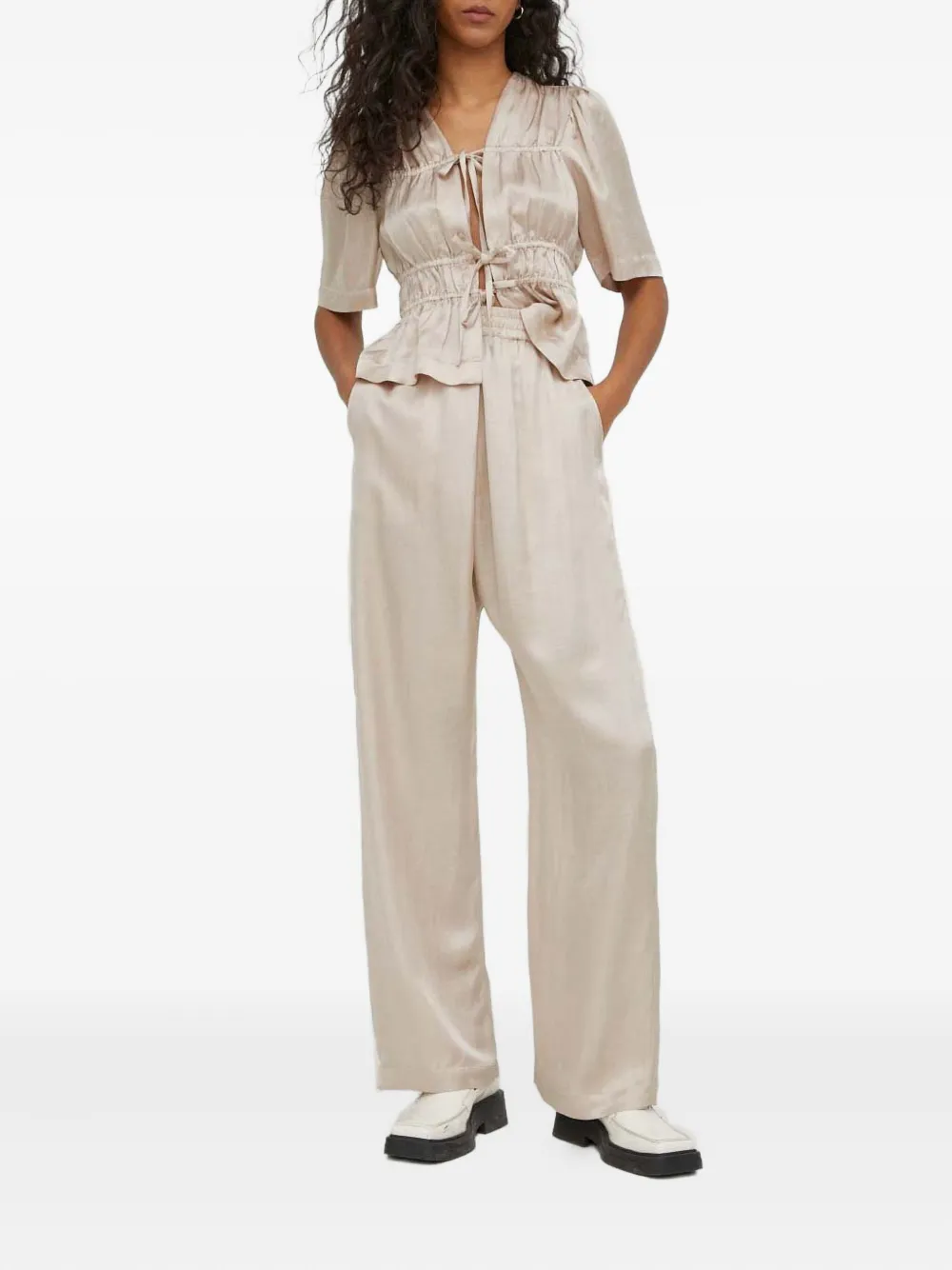 MUNTHE Ohara drawstring wide-leg trousers - Beige