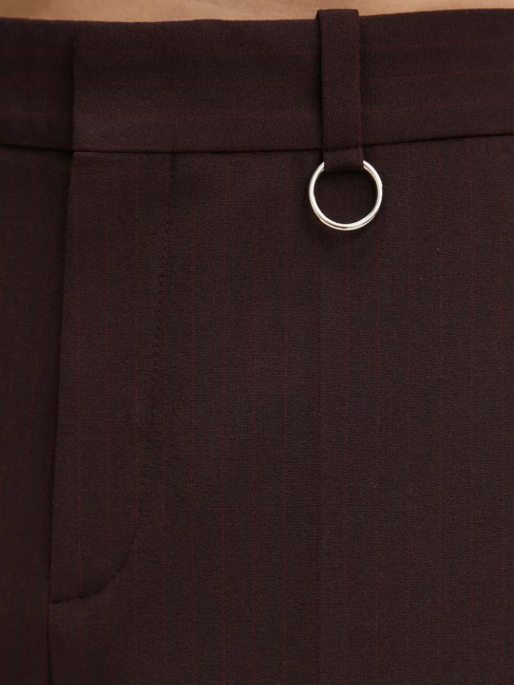 Aeron Pinstripe Ring-detail Trousers In Brown