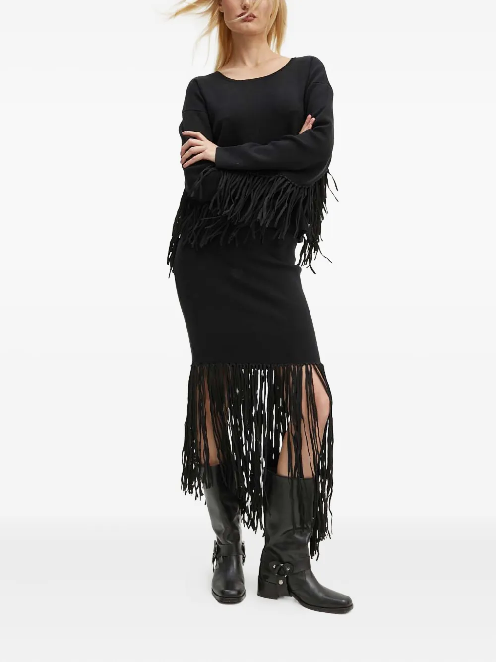 MUNTHE fringe-detail midi skirt - Zwart