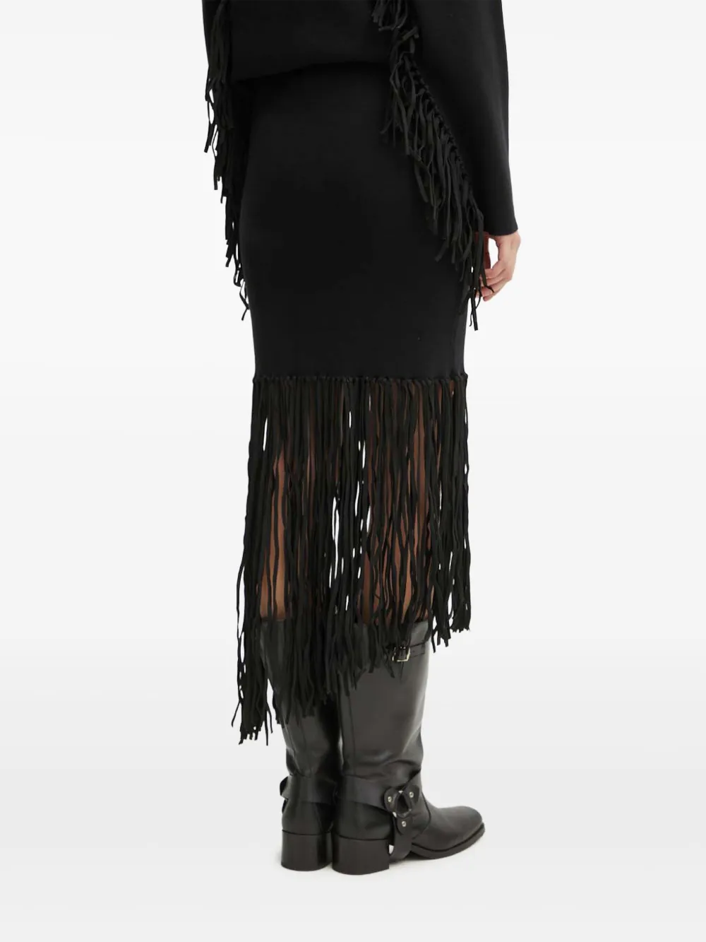 MUNTHE Midi-rok met franje Zwart