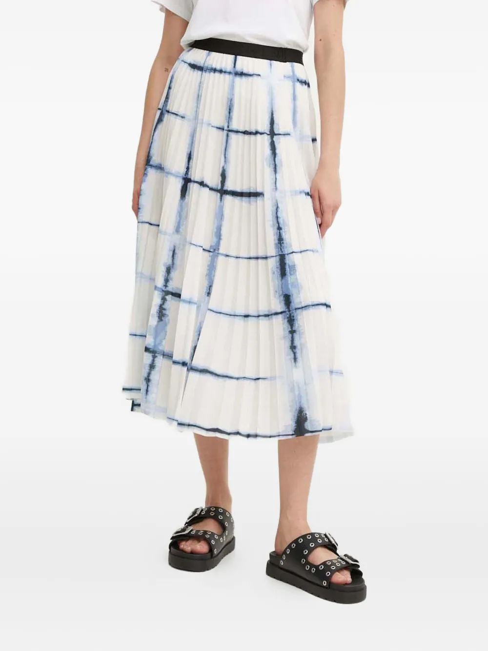 MUNTHE pleated grid-print midi skirt | White | Image 1