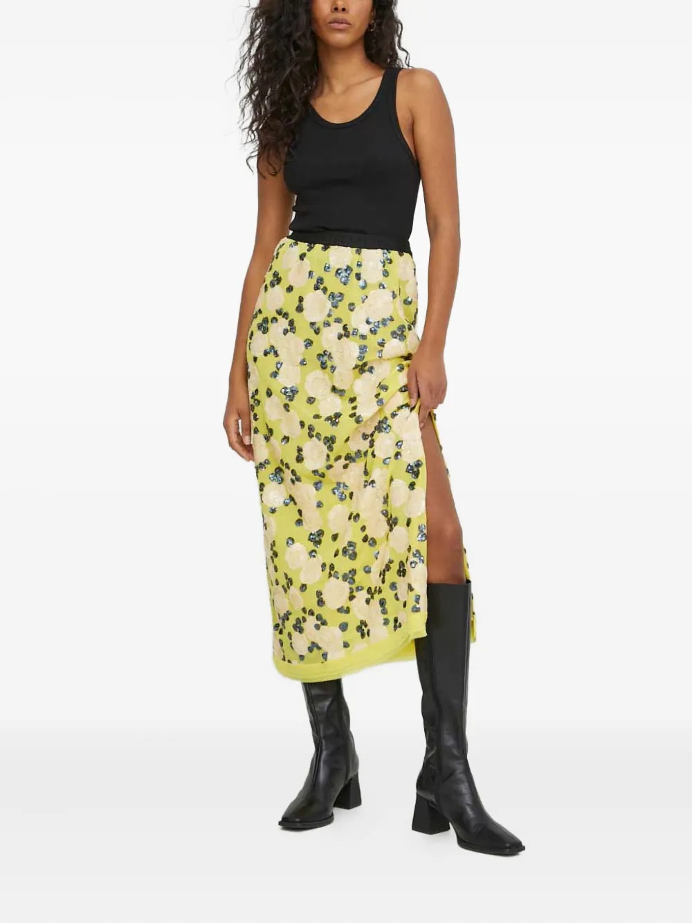 MUNTHE sequin-rose midi skirt - Geel