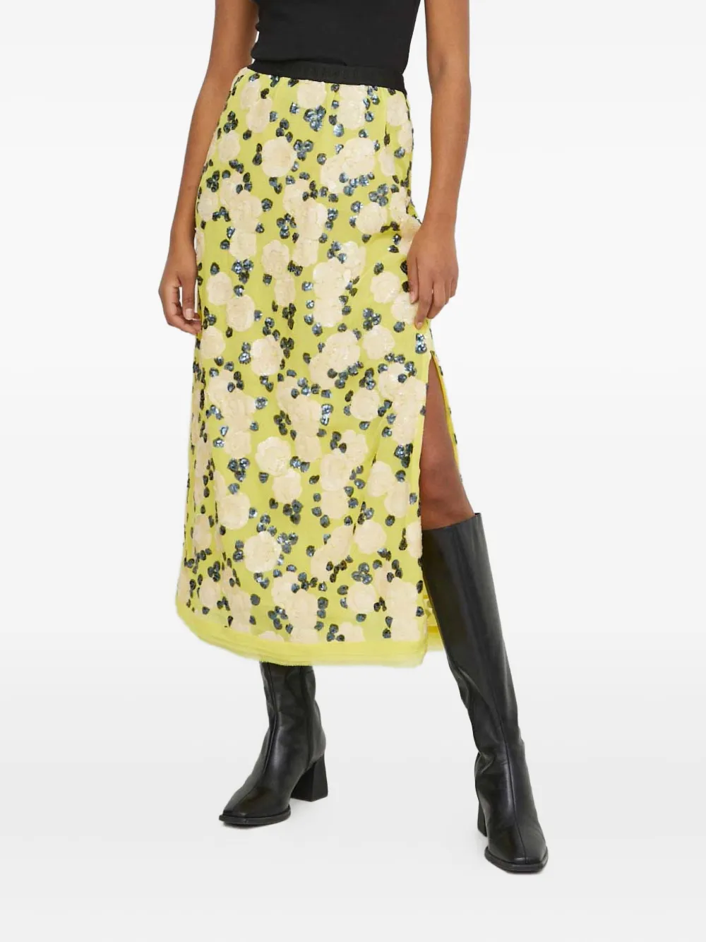 MUNTHE sequin-rose midi skirt | Yellow | Image 1