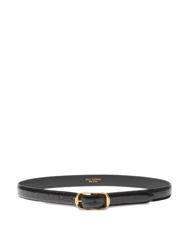Nili Lotan Reine Embossed Buckle Belt in Black