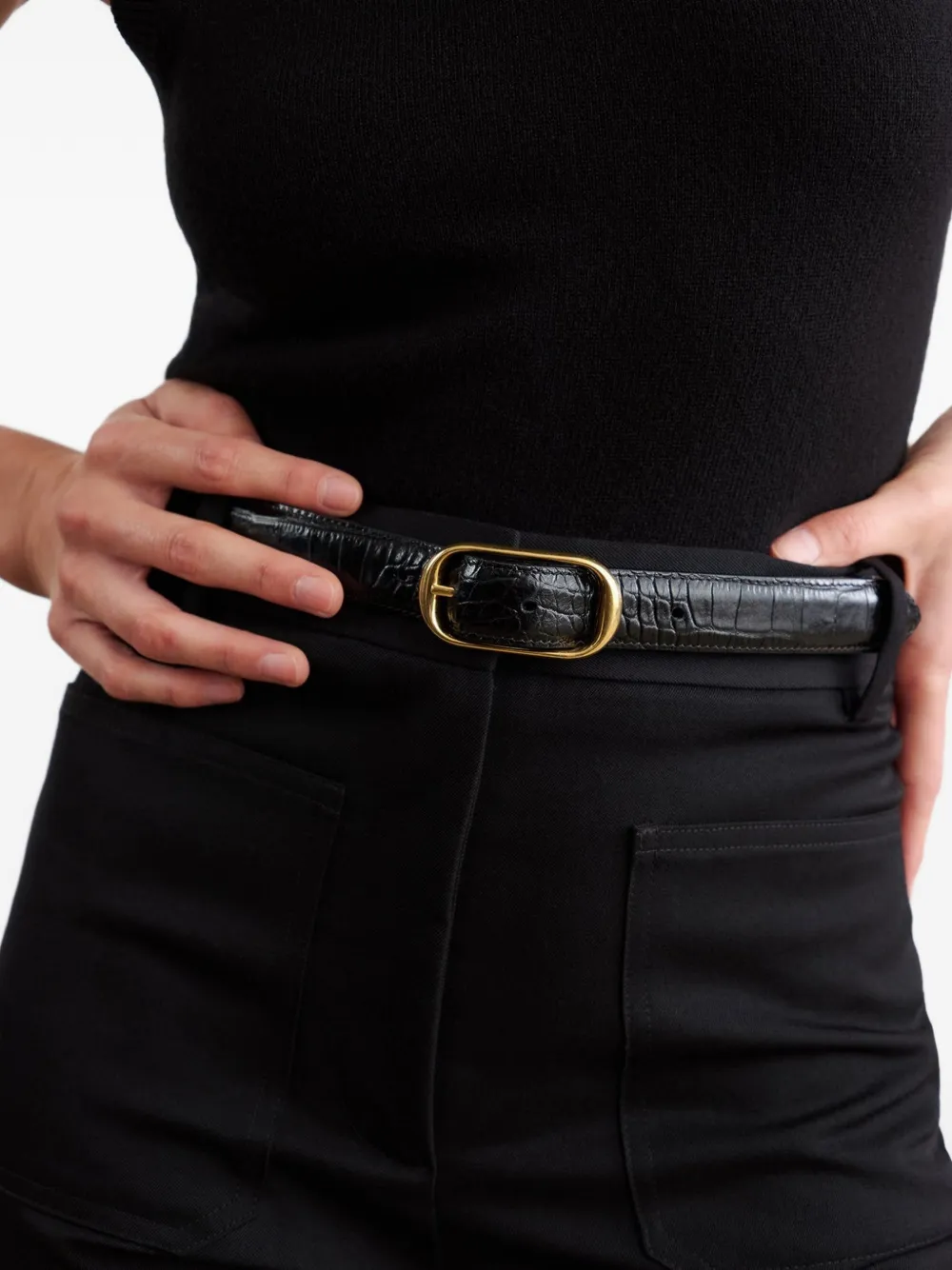  Nili Lotan Reine Embossed Buckle Belt - Black 