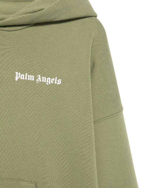 Palm Angels Kids logo-print Hoodie | Green | FARFETCH
