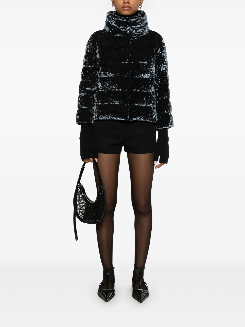 Dark green velvet puffer jacket store