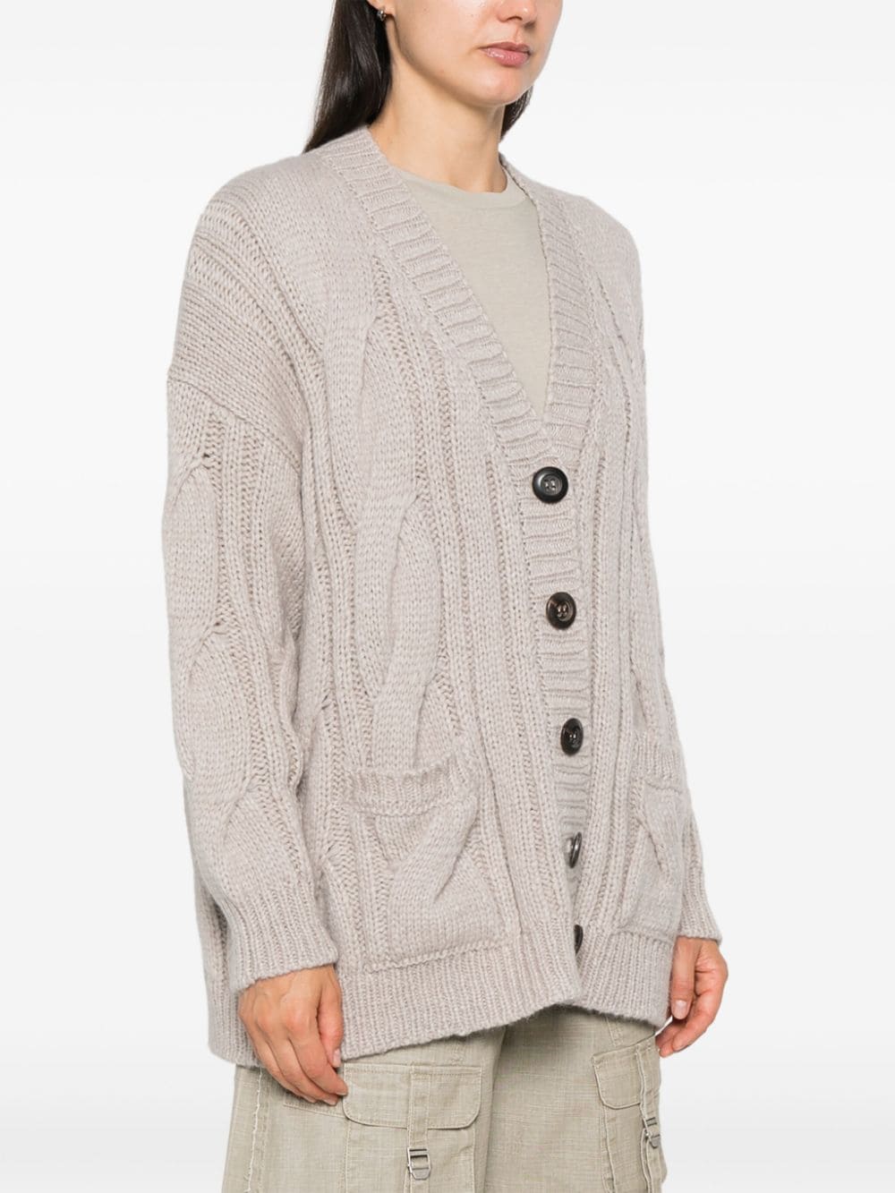 Shop Roberto Collina Cable-knit Cardigan In 灰色