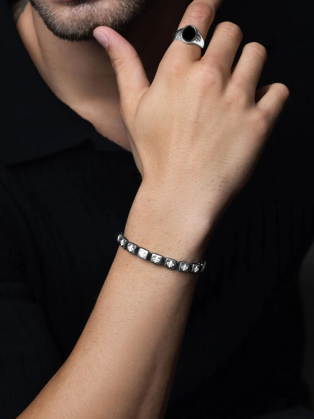 Nialaya Jewelry Engraved Beaded Bracelet In Silver