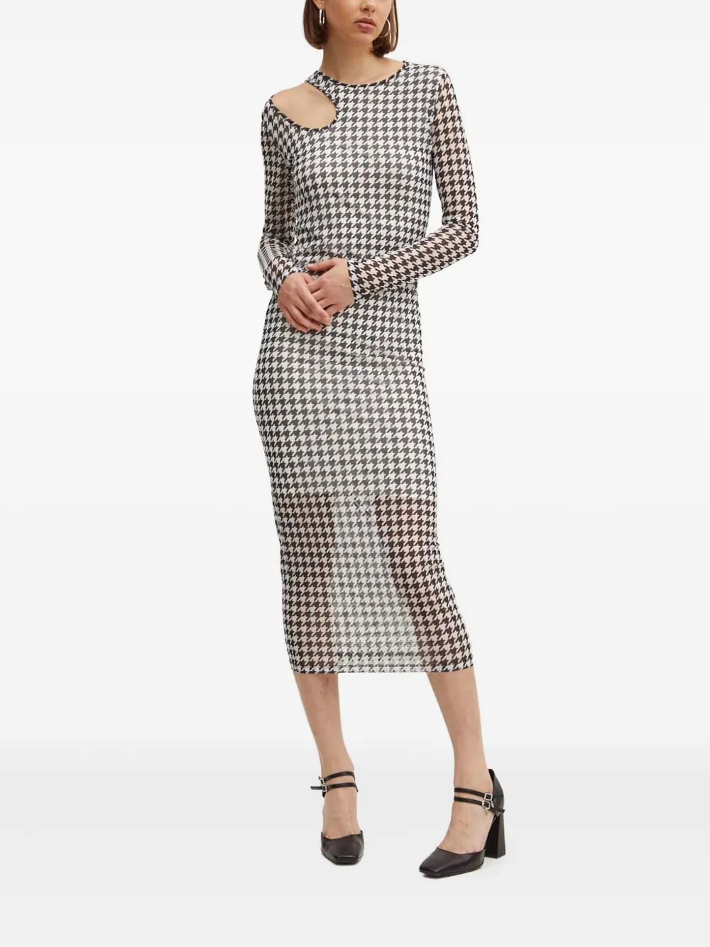 HUGO Midi-jurk met pied-de-poule print - Wit