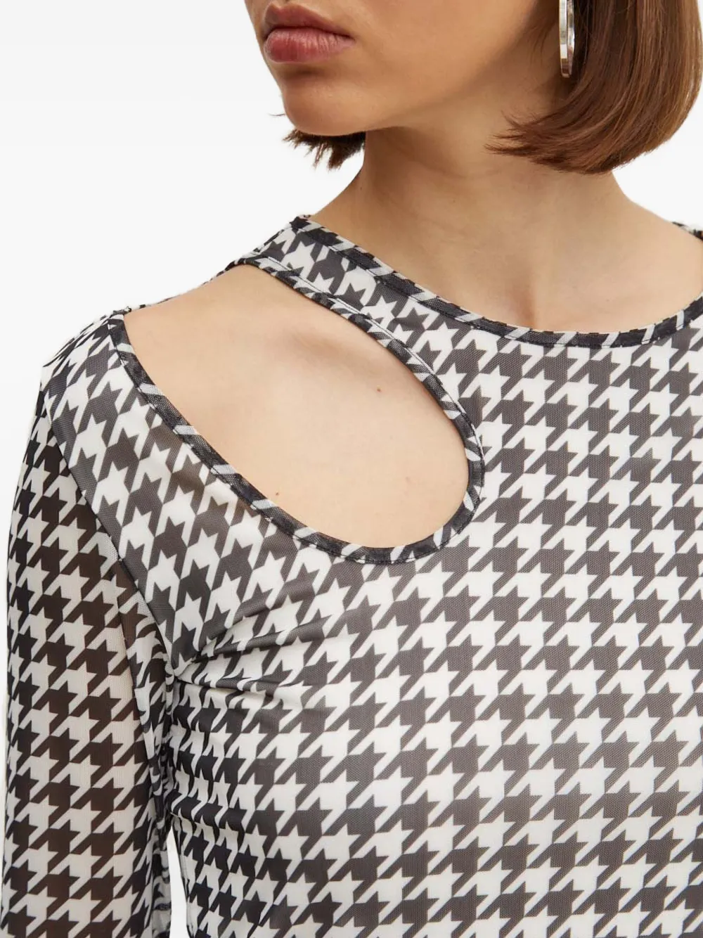 HUGO Midi-jurk met pied-de-poule print Wit