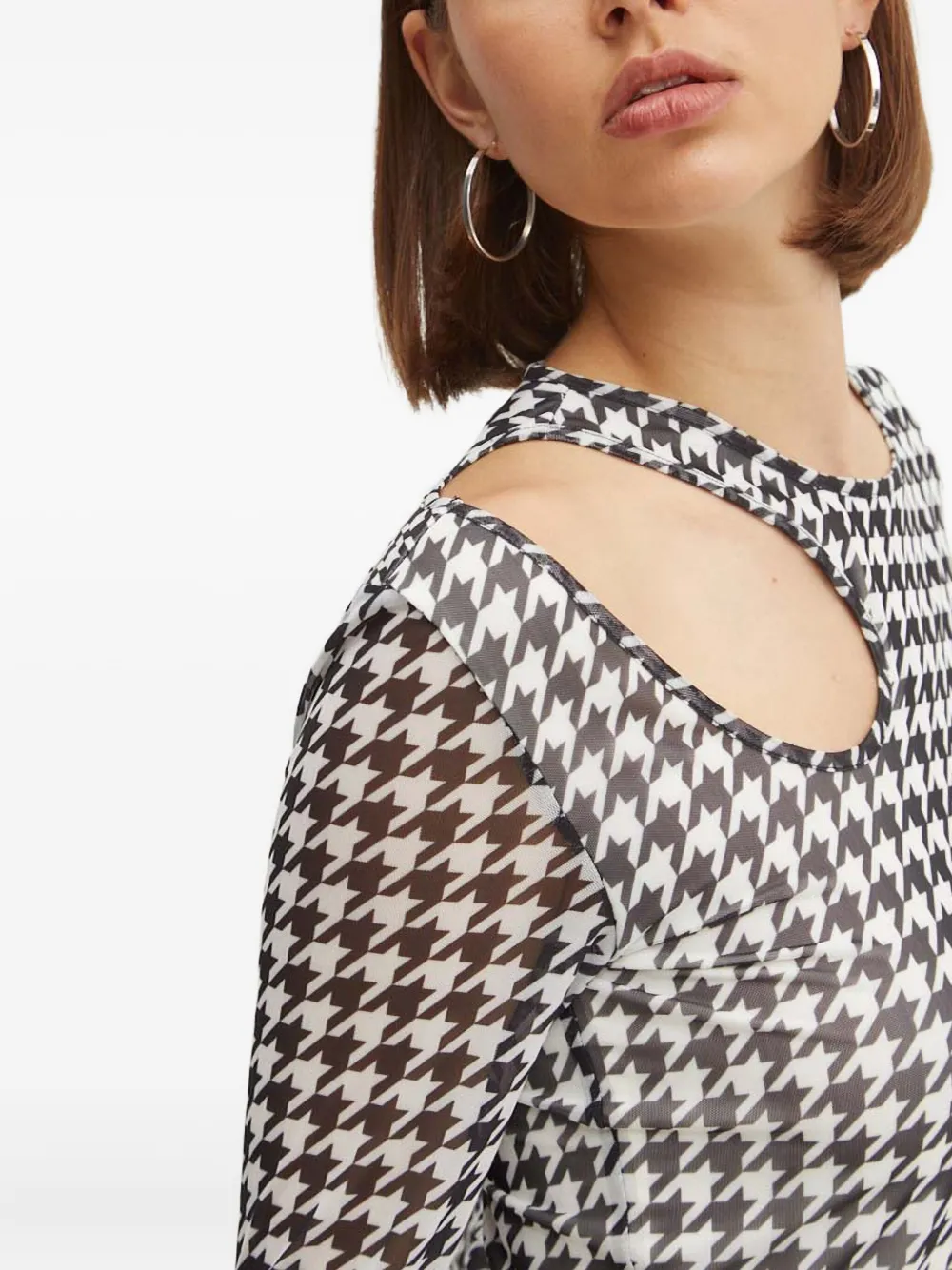 HUGO Midi-jurk met pied-de-poule print Wit