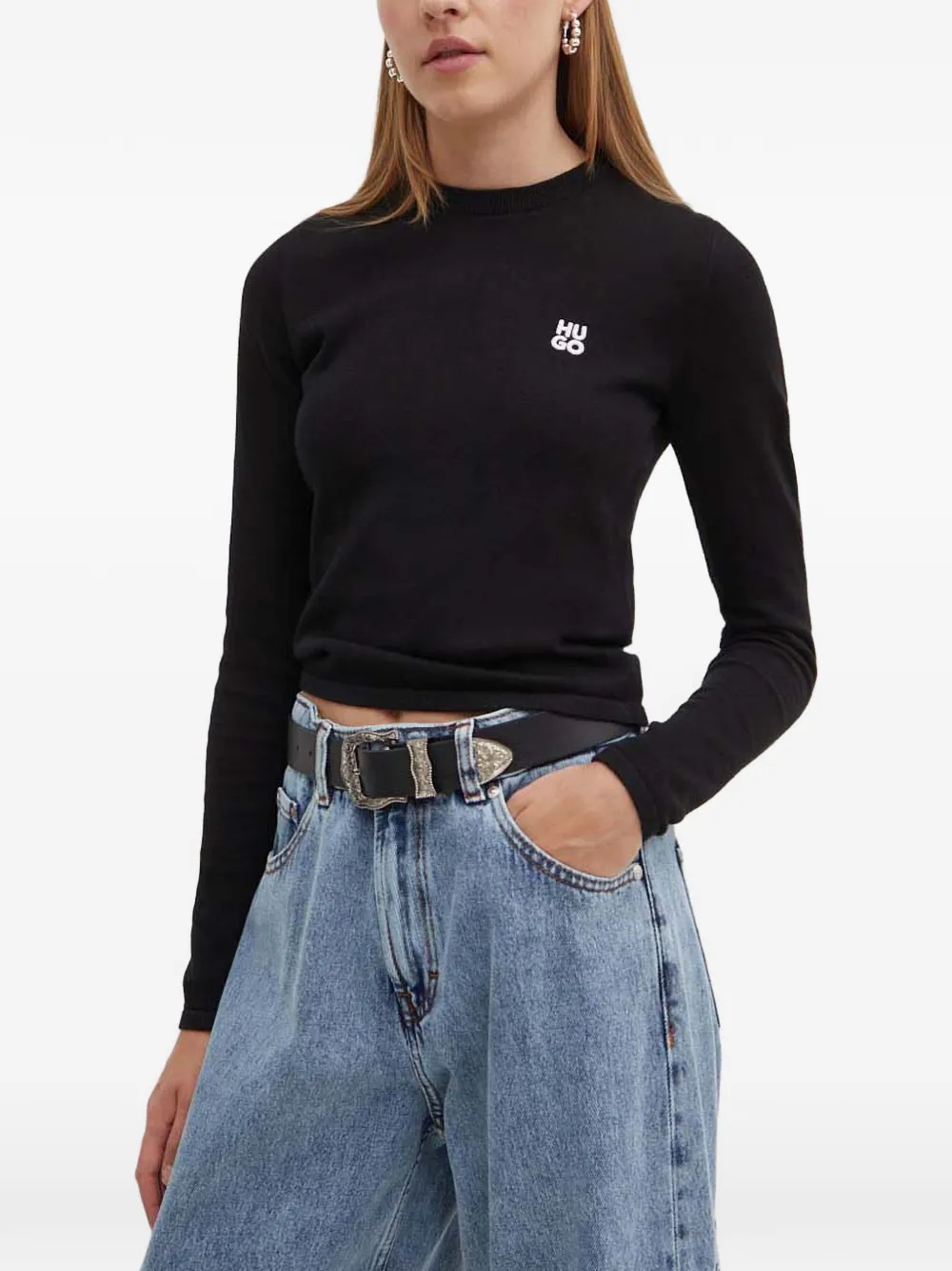 HUGO suéter con cuello redondo y logo | negro | Image 1