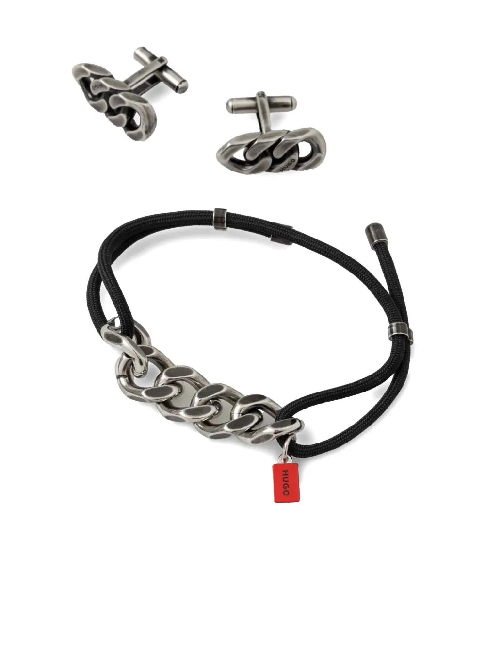 HUGO logo-charm bracelet and cufflinks set | Silver | Image 1
