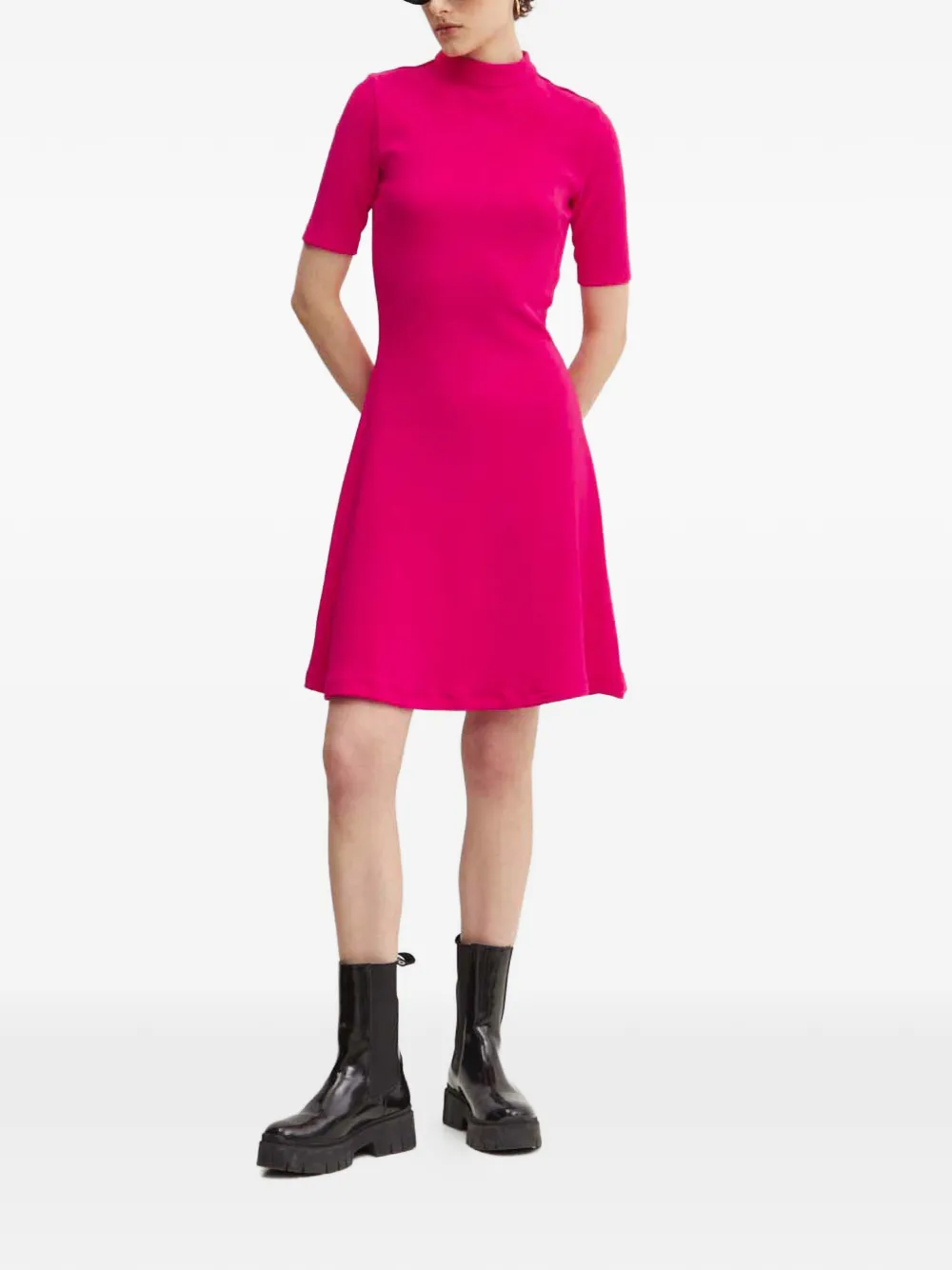 HUGO Mini-jurk met korte mouwen en gedrapeerde hals - Roze