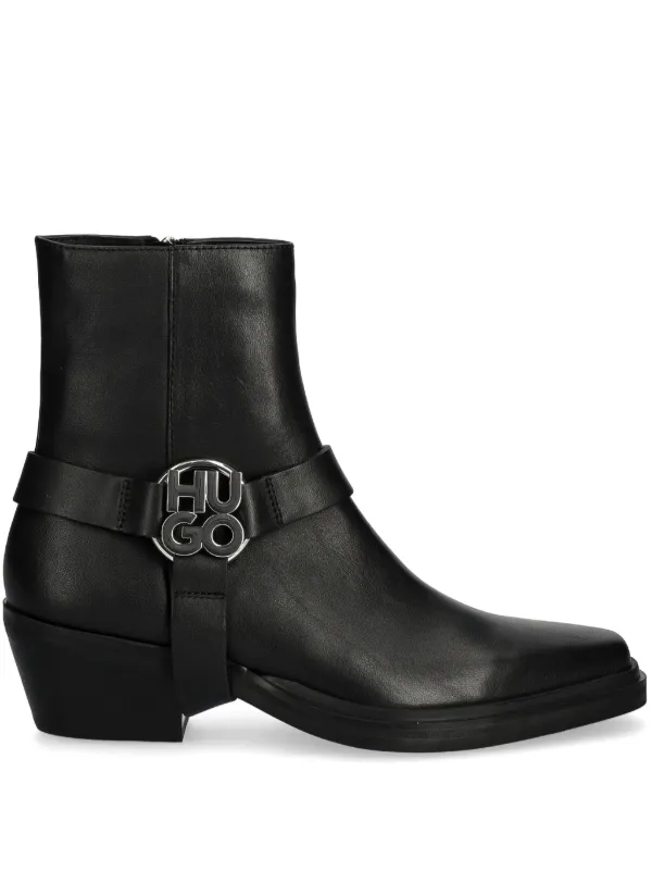 HUGO Knöchelhohe Stiefel Mit Logo 50mm Schwarz FARFETCH DE