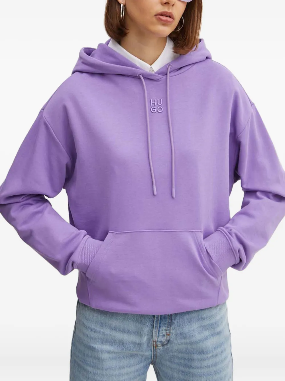 HUGO sudadera con bordado y capucha | morado | Image 1