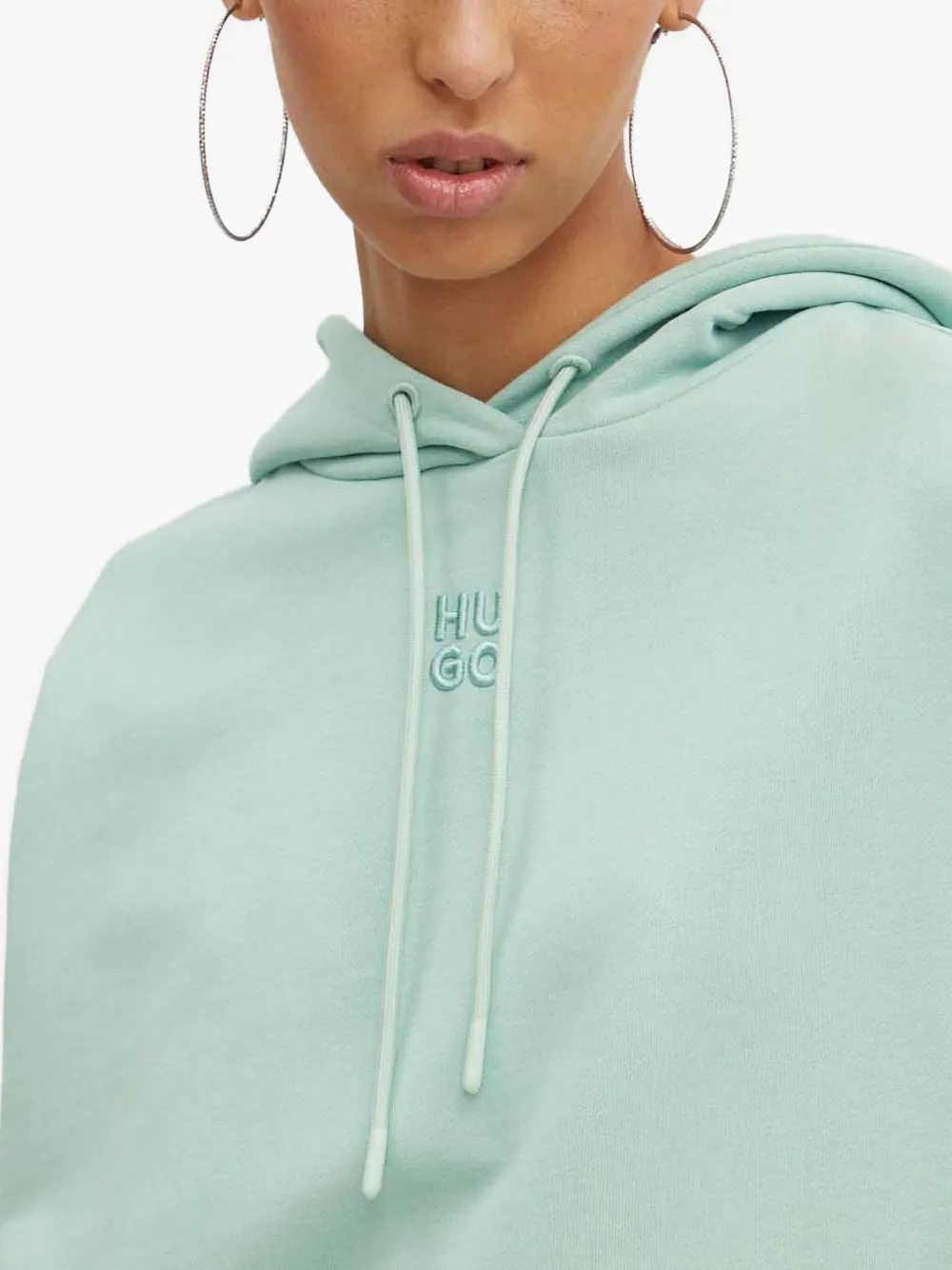 Hugo Boss Embroidered Hooded Top In Green