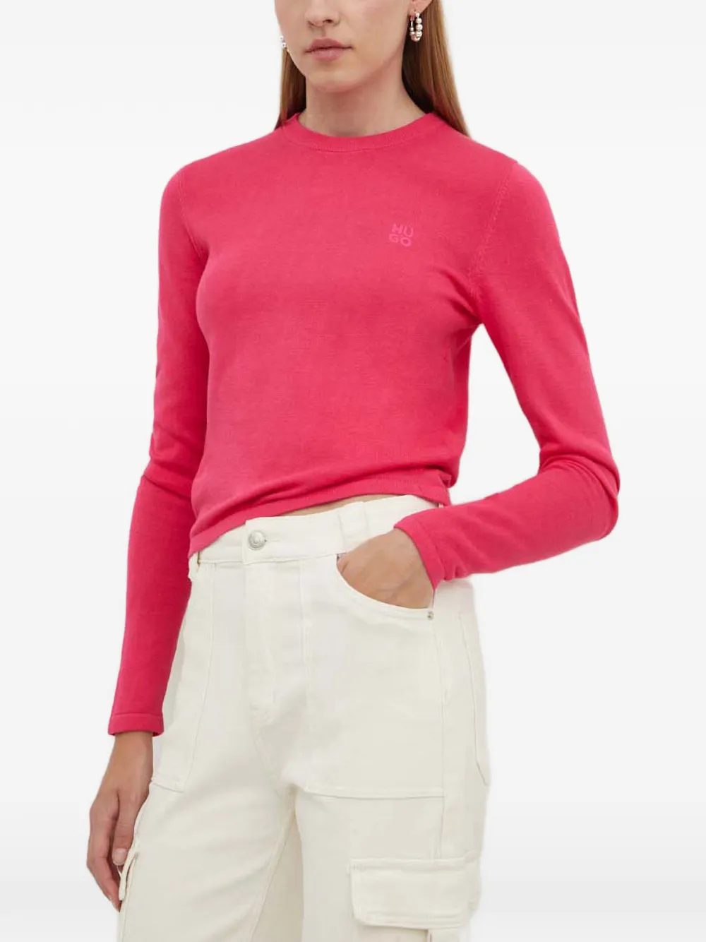 HUGO suéter con cuello redondo y logo | rosado | Image 1