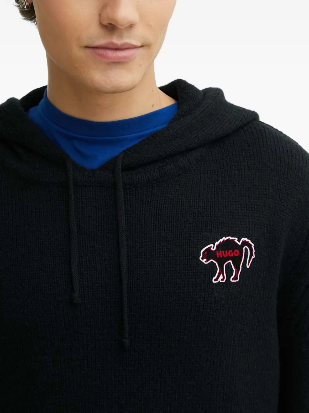 HUGO Trui met capuchon en applicatie Zwart
