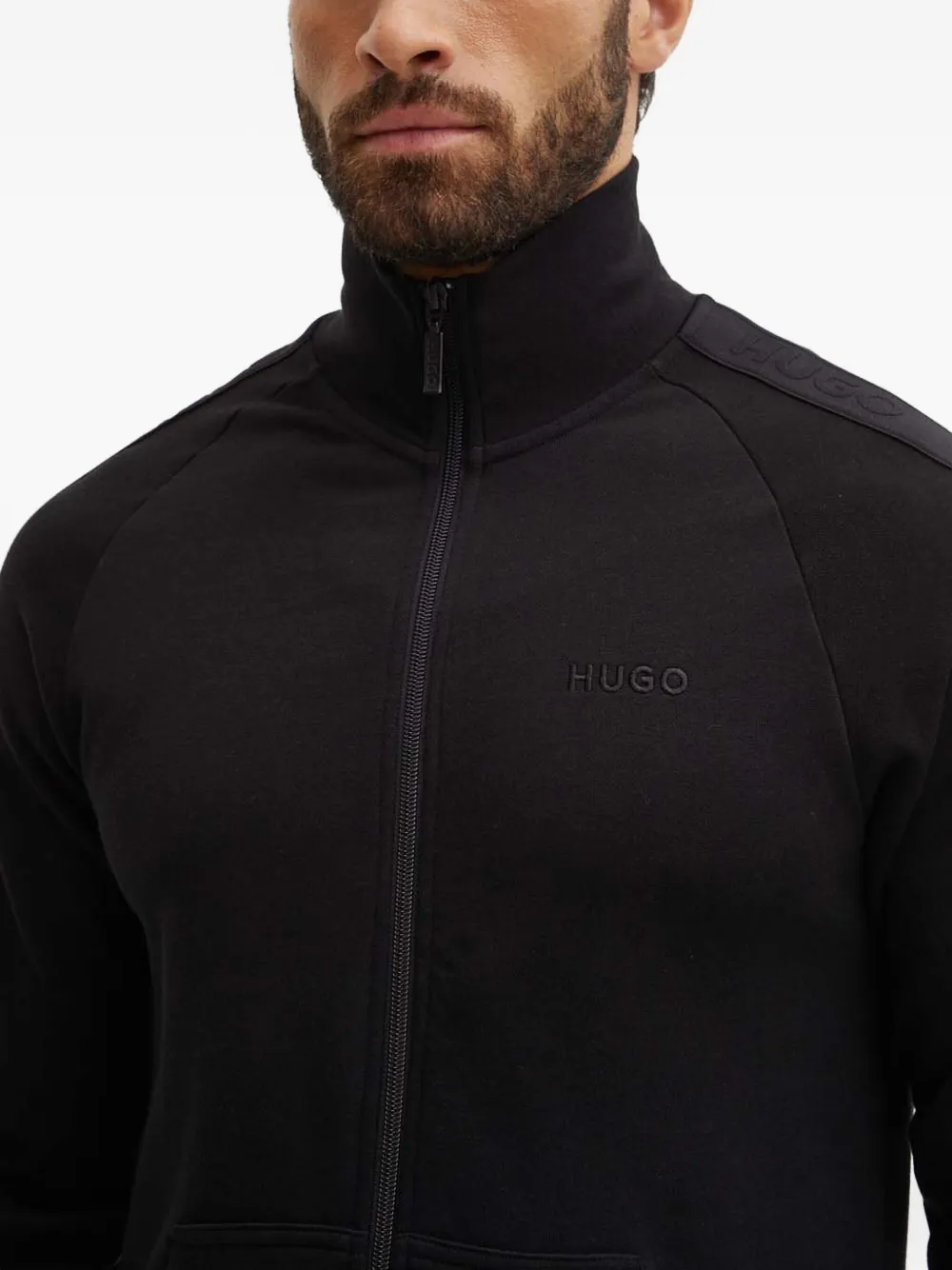 HUGO Trui met rits en logo Zwart